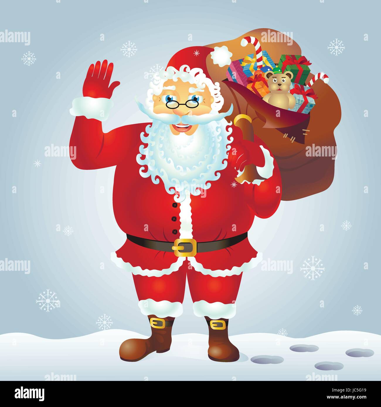 Santa Claus cartoon agitando la mano. Babbo Natale con un rilievo a  sinistra. Cartoni animati Immagine e Vettoriale - Alamy