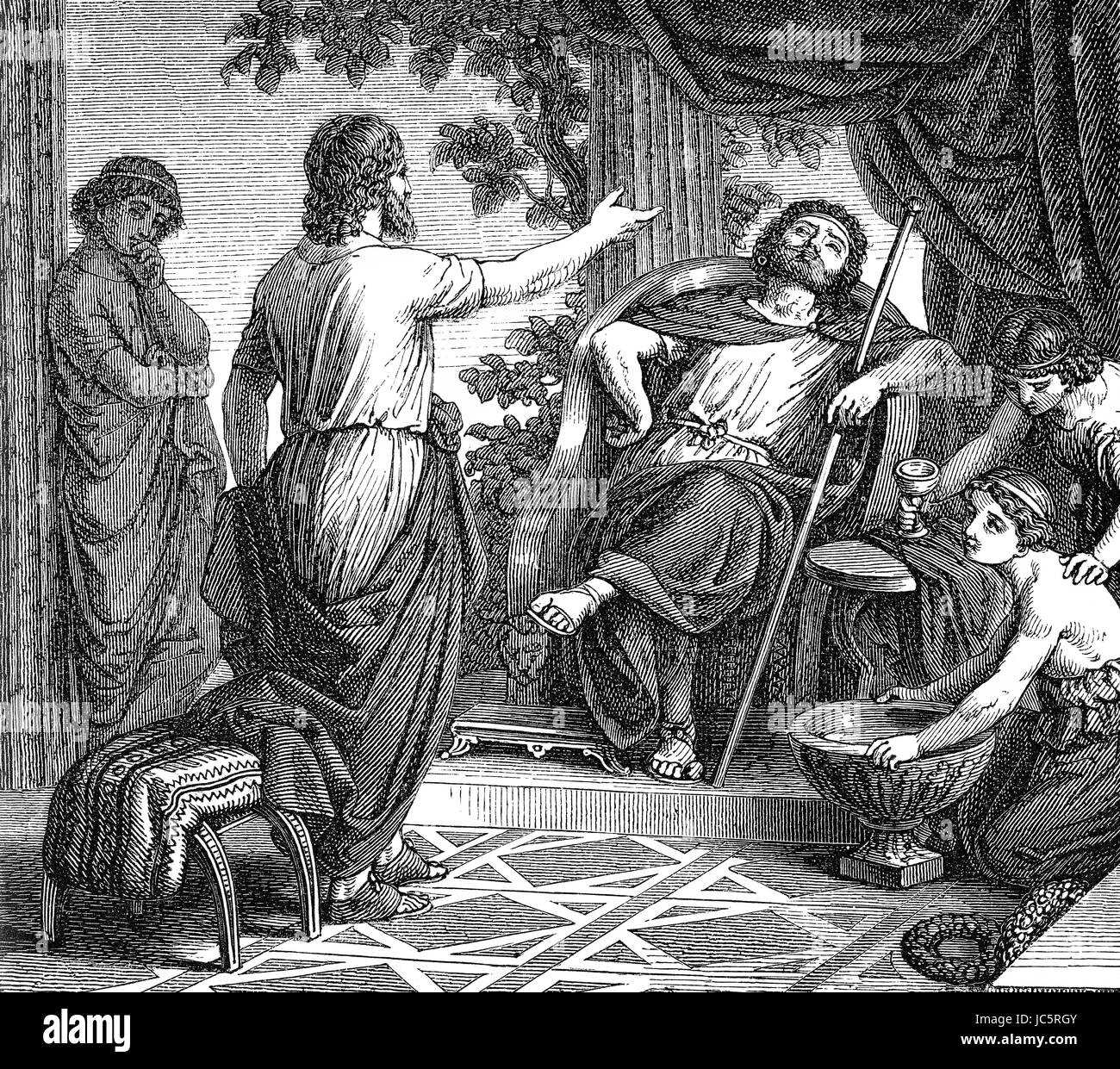 366 BC, Plato visitando Dionisio i più giovani o Dionigi II, c. 397 BC-343 BC, a Siracusa, Sicilia Foto Stock