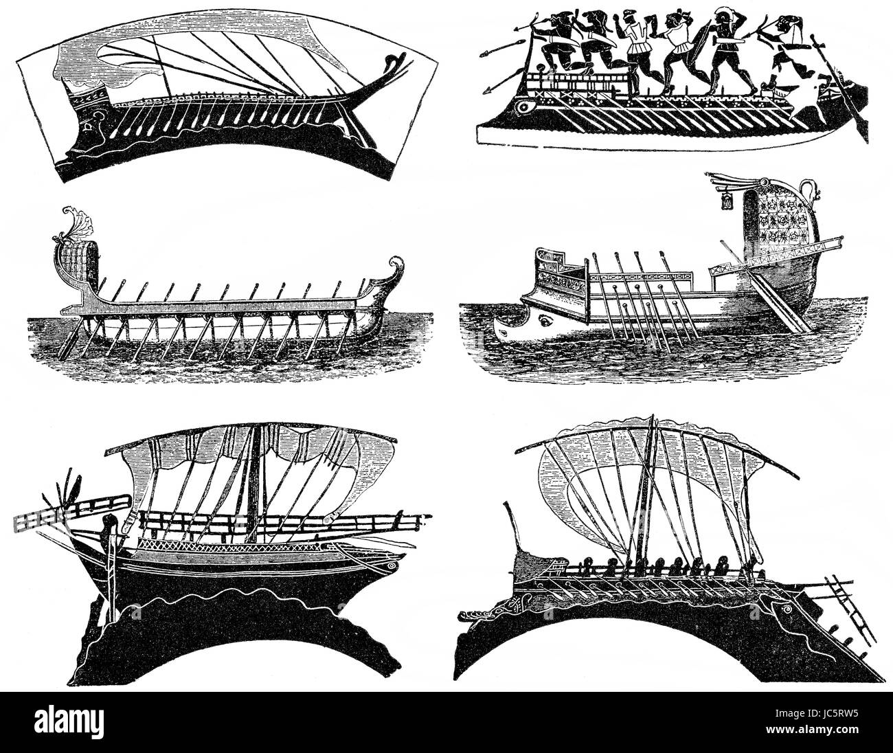 Tipi di Romano e navi greche in tempi antichi Foto Stock