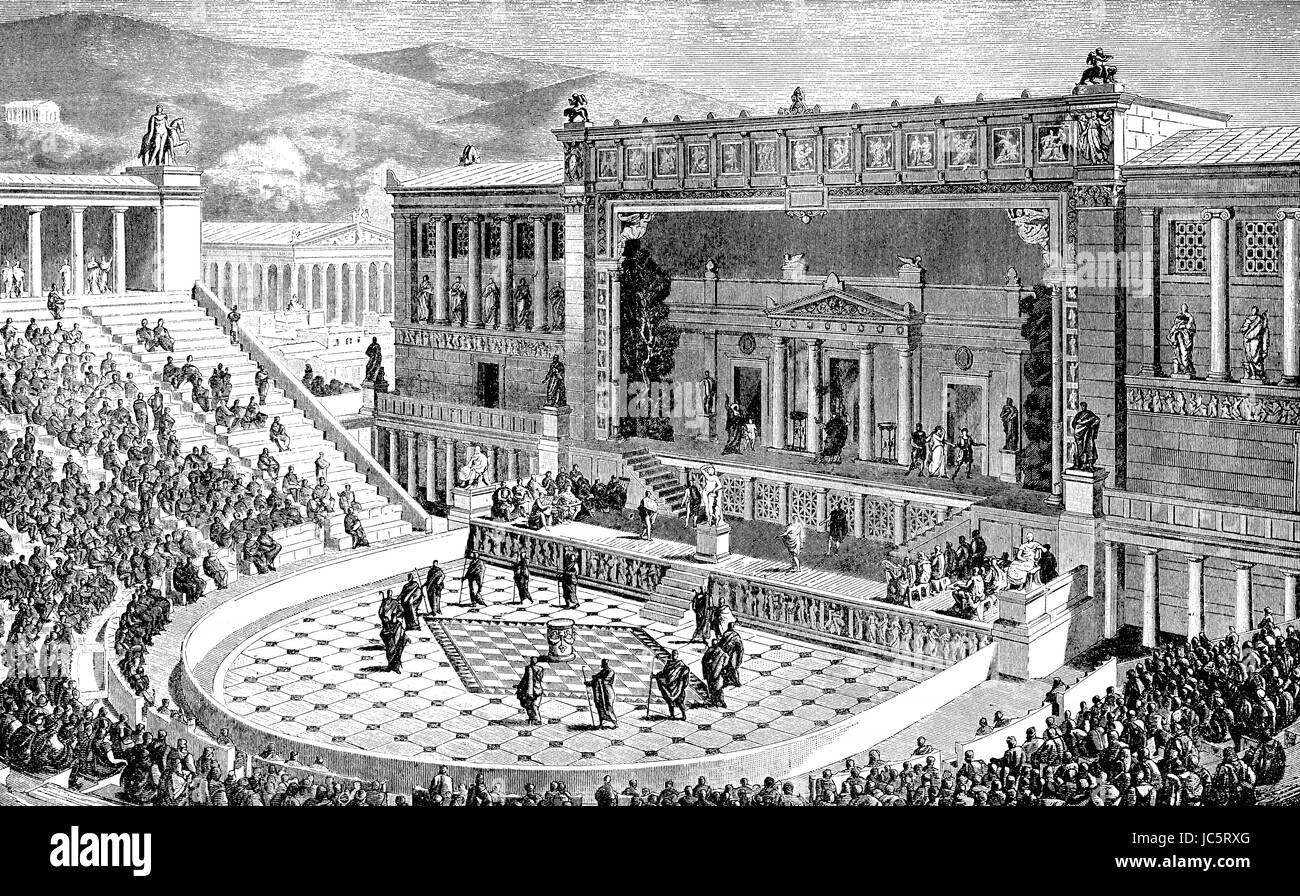 La ricostruzione del Teatro di Dioniso nell'antica Atene, Grecia Foto Stock