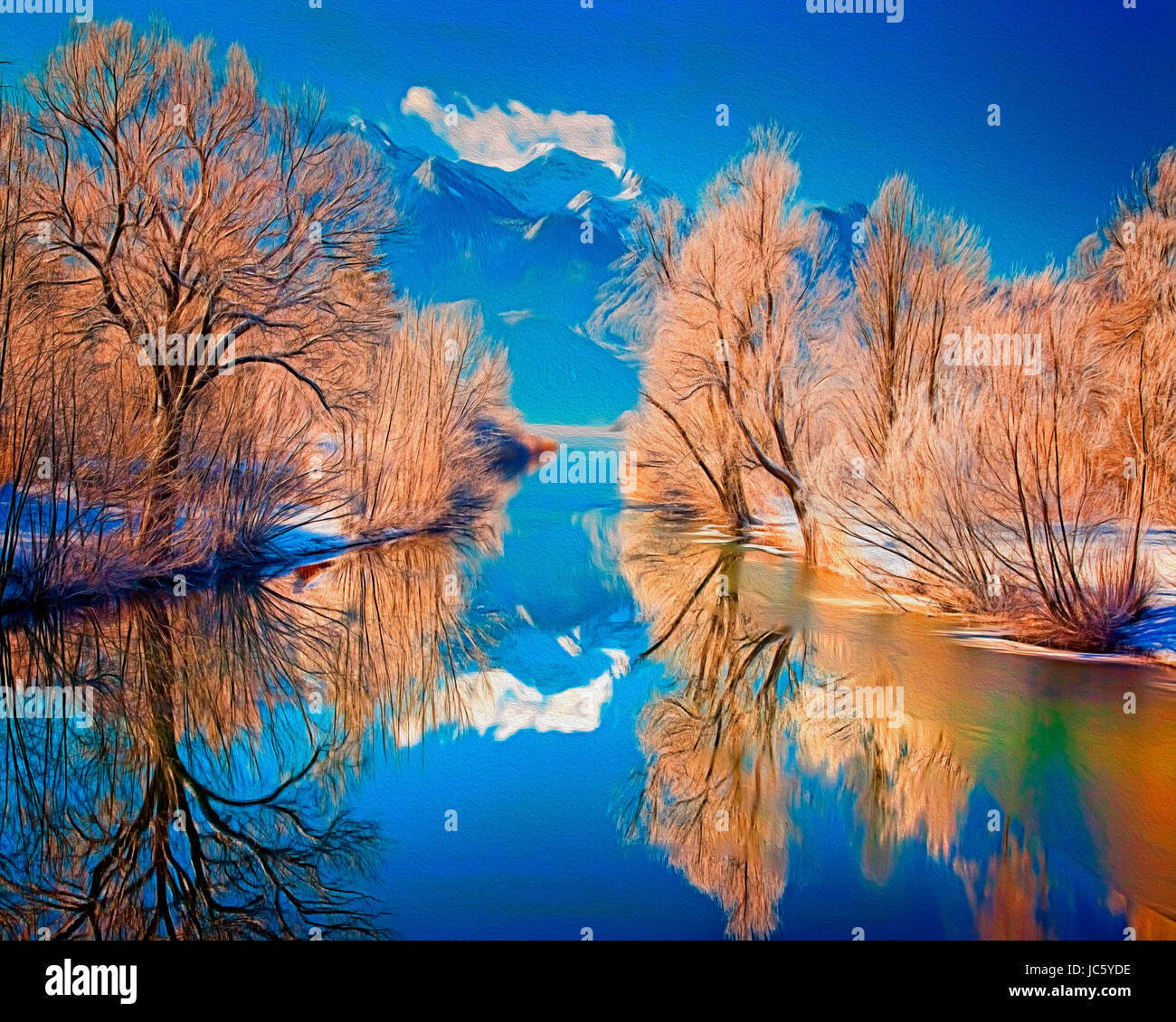 Arte digitale: Fiume Loisach immettendo il lago di Kochel Foto Stock