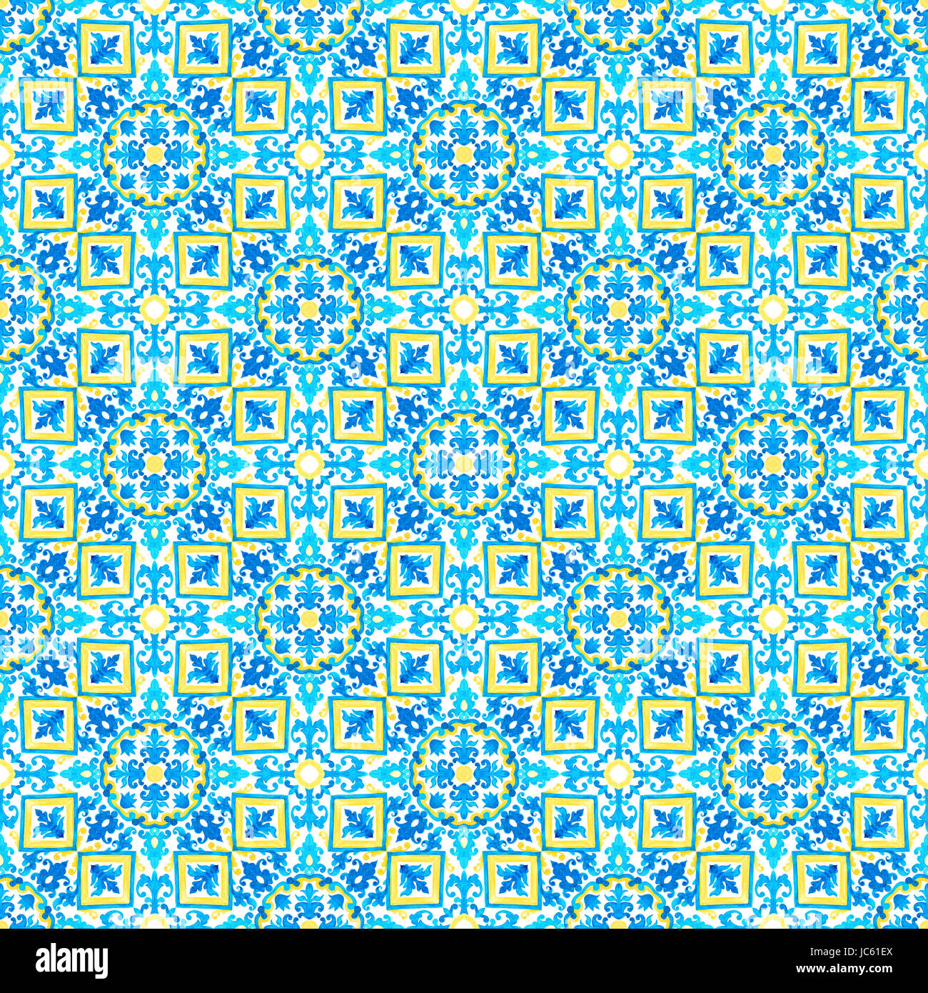 Azulejo portoghese piastrelle. Acquerello pattern senza giunture Foto Stock