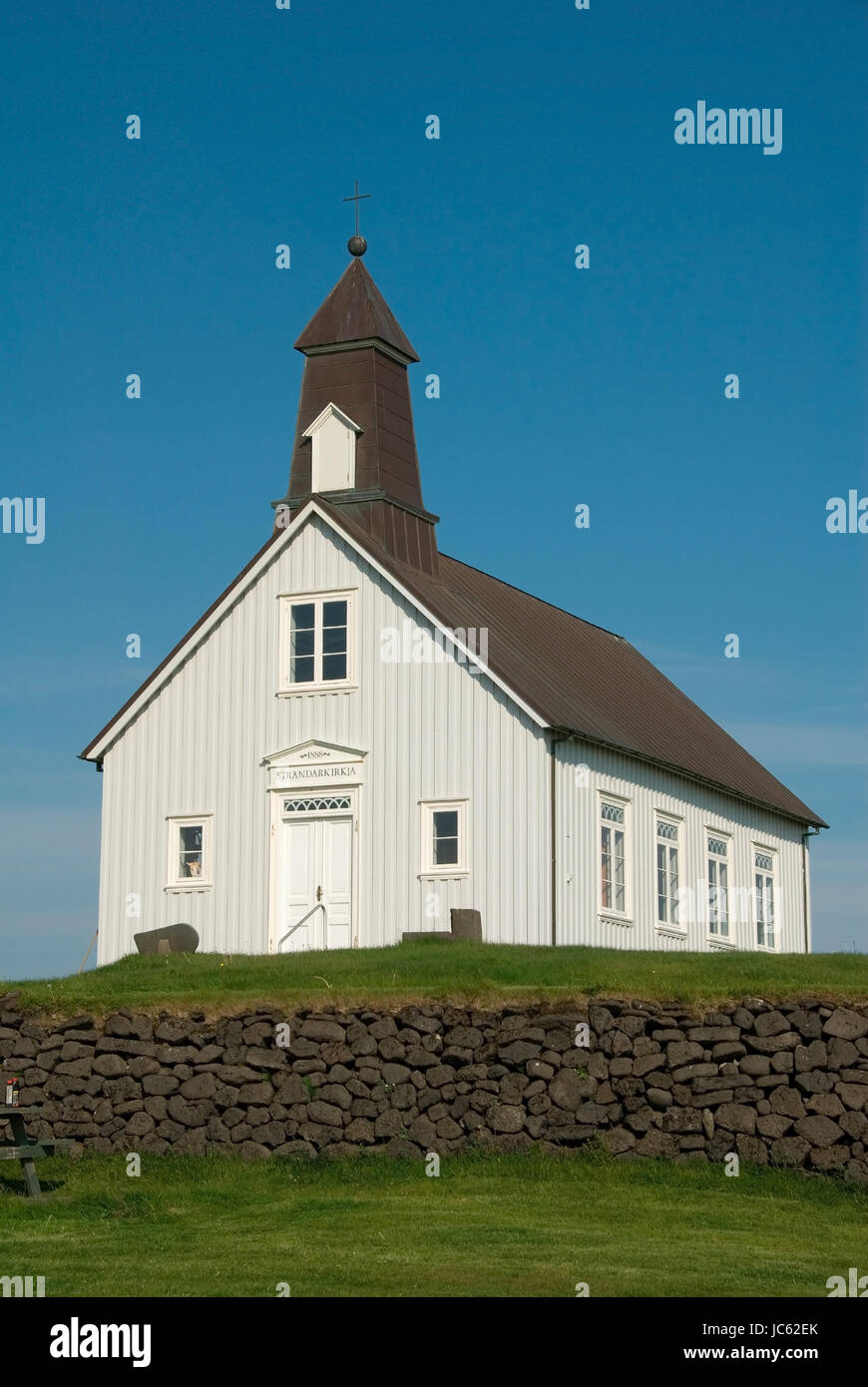 L'Europa, l'Islanda, l'Islanda, la penisola di Reykjanes, chiesa, Strandarkirkja, chiesa dei marinai, spiaggia chiesa, Europa, Isola, Reykjanes Halbinsel, Kirch Foto Stock