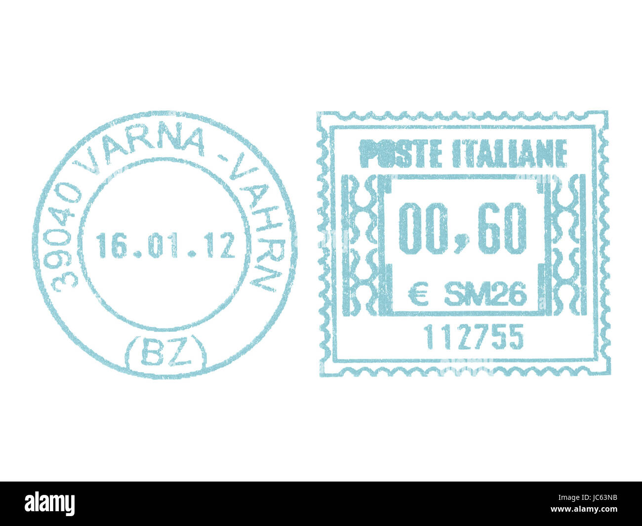 Italia - circa 2011: Rosso affrancatrice postale circa 2011 in Italia - cool cyanotype Foto Stock