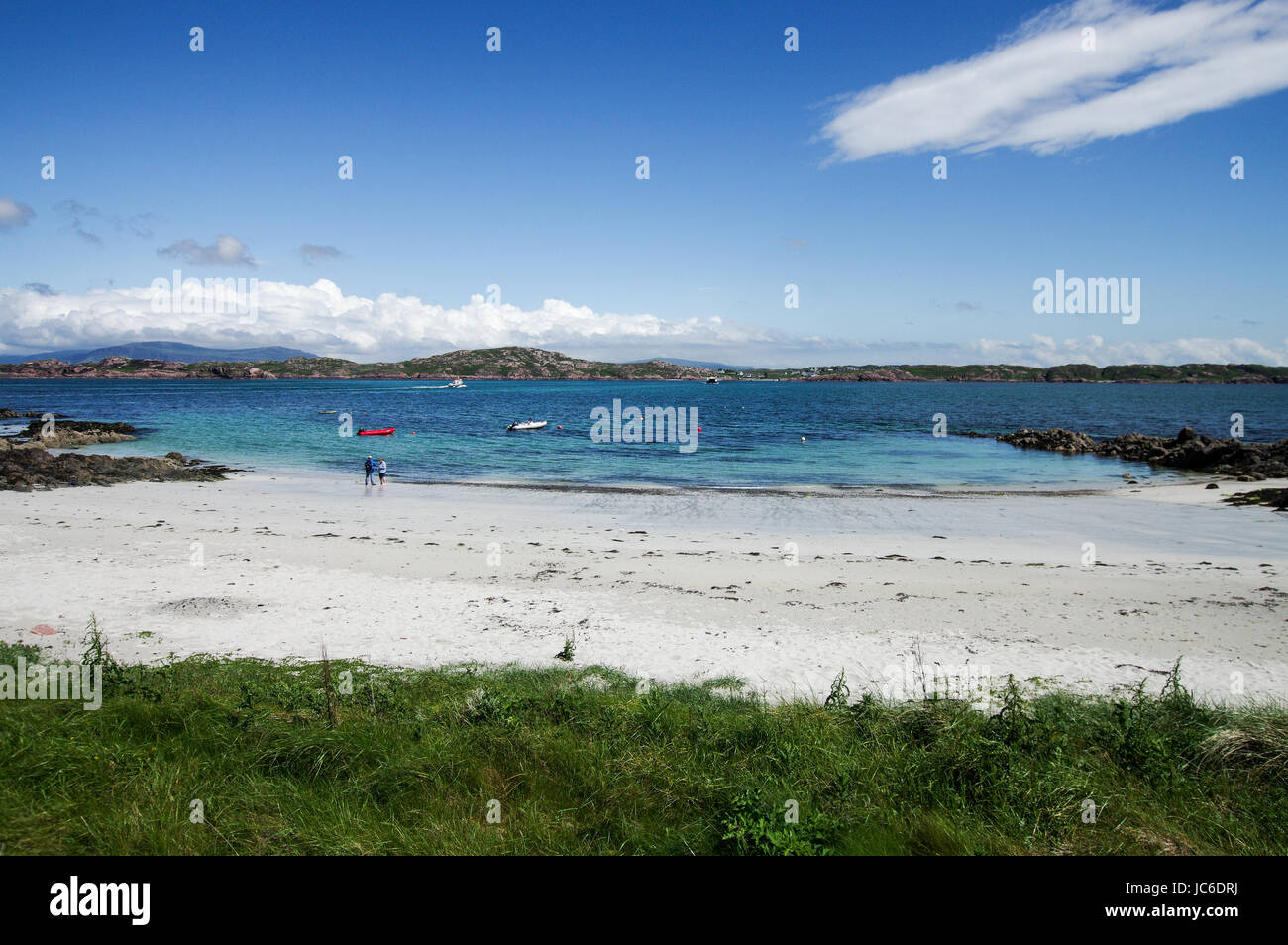 Spiaggia di sabbia bianca dell'isola di Iona (Isle of Mull) in Scozia Foto Stock