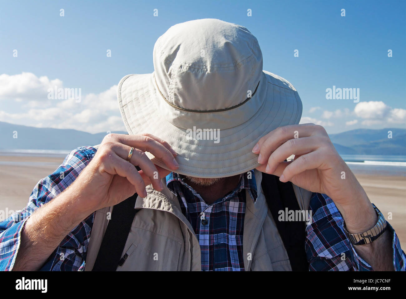 Sonnenschutz am Strand Foto Stock