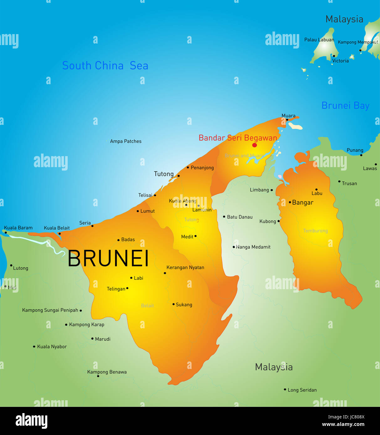 Colore del vettore Mappa di Brunei paese Foto Stock