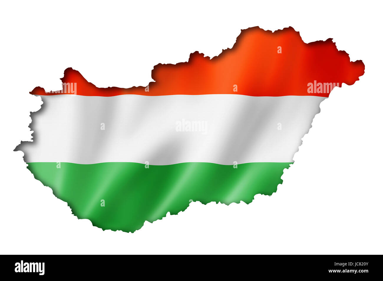 Ungheria bandiera mappa tridimensionale, rendering isolato su bianco Foto Stock