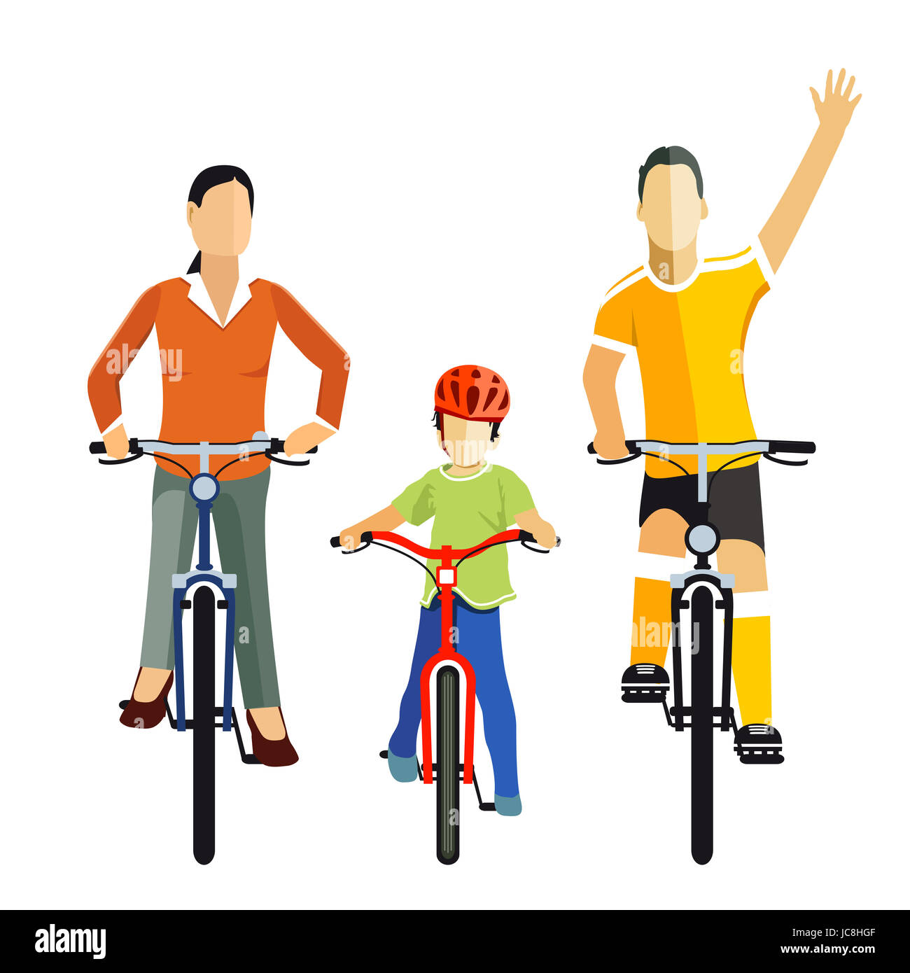 Escursioni in bicicletta con la famiglia, illustrazione Foto Stock
