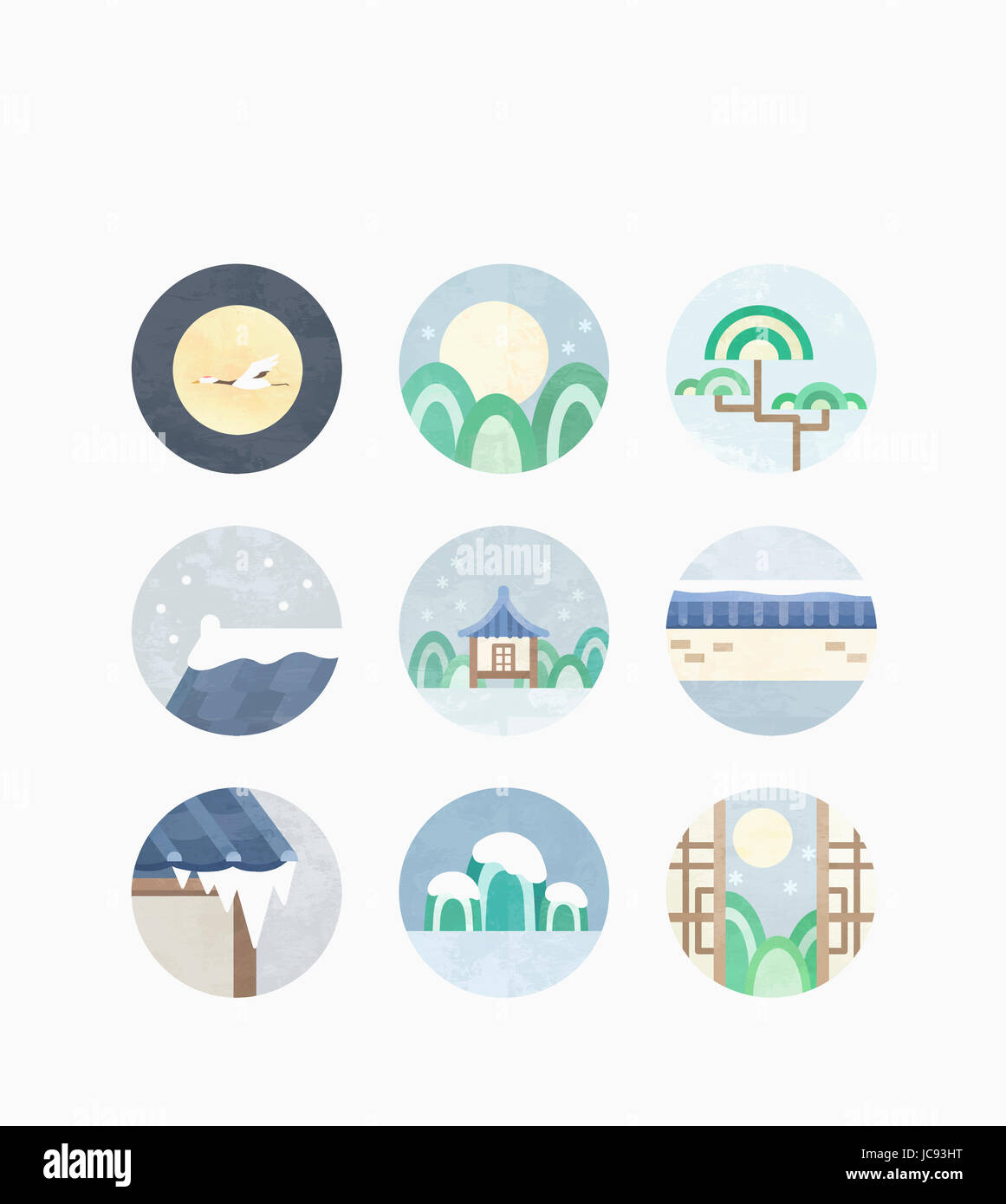 Varie icone dei tradizionali modelli coreani Foto Stock