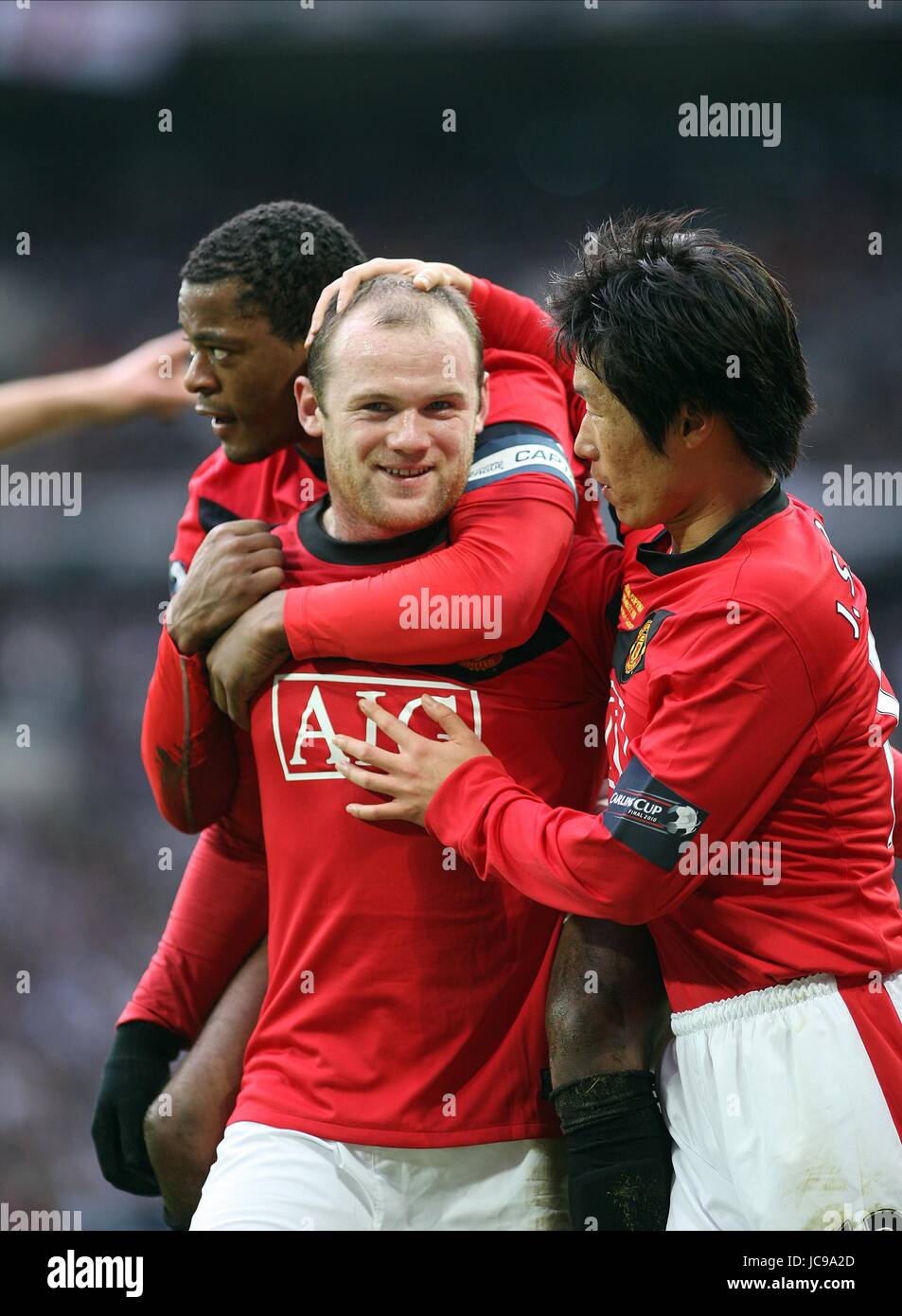 WAYNE ROONEY, JI sung PARK , PATRICE EVRA celebrare, Aston Villa V MANCHESTER UNITED, Aston Villa V MANCHESTER UNITED, 2010 Foto Stock