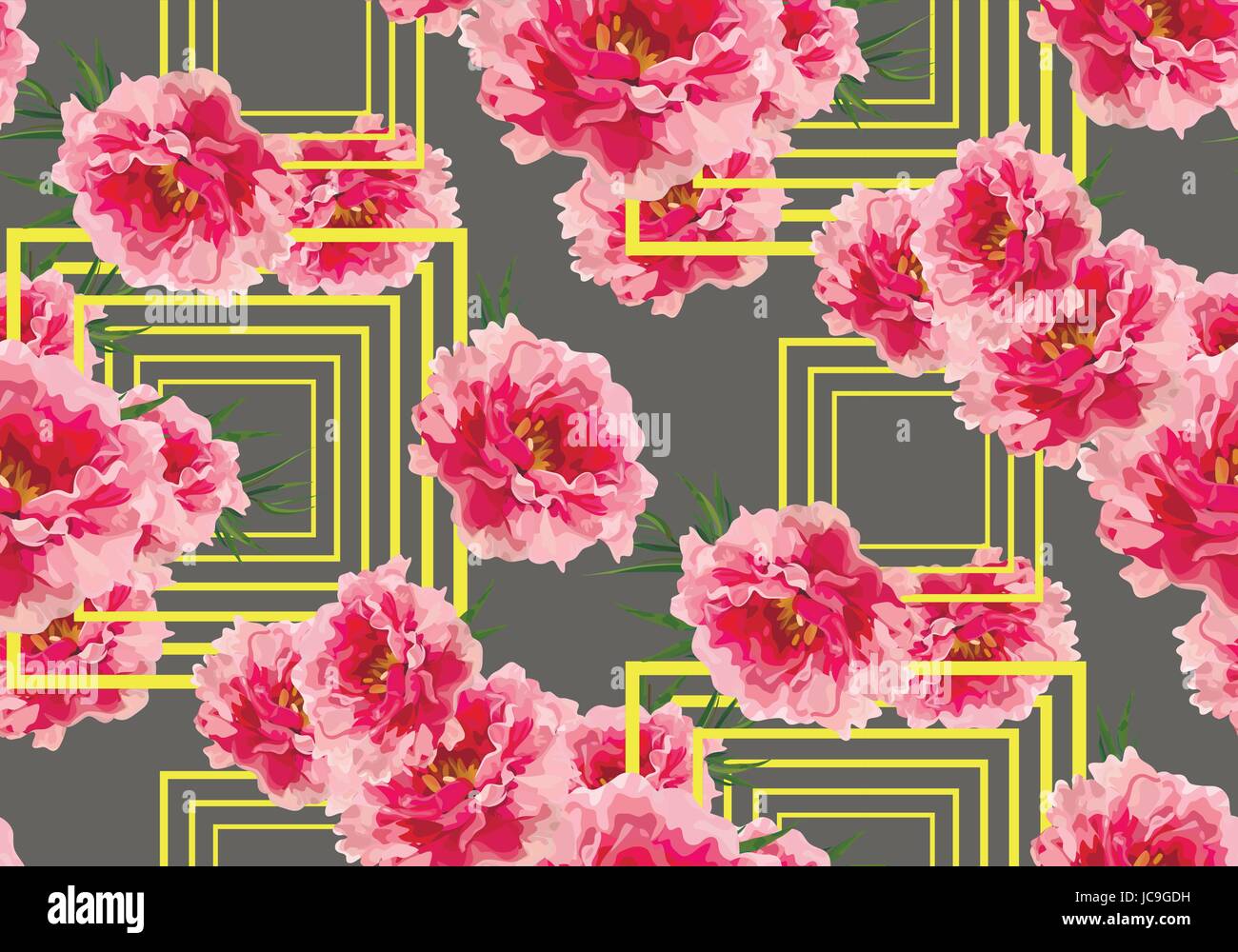 Peonia Rosa viola bellissimi Fiori Foglie di eucalipto sfondo Vintage blossom seamless carta da parati floreale botanico di design in stile acquerello illustrat Illustrazione Vettoriale