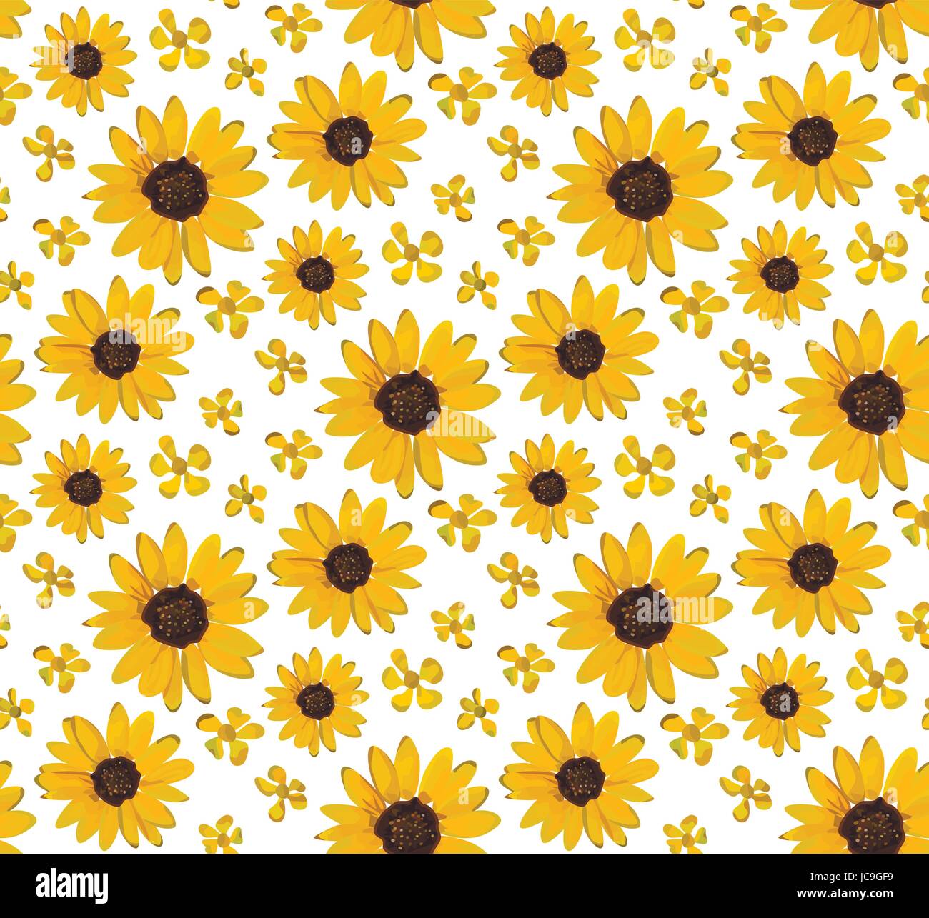 Vintage giallo girasole piccolo teste di fiori selvaggi bellissimi fiori morbido sfondo senza giunture, carta da parati floreale botanico design illustrazione ad acquerello f Illustrazione Vettoriale