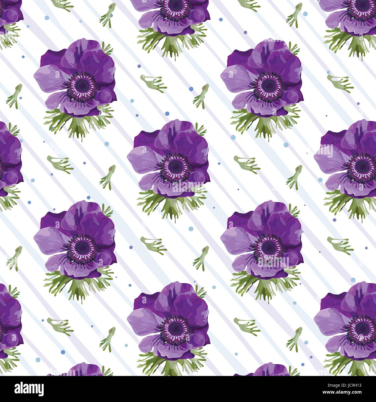 Vintage anemone coronaria viola papavero lilla bellissimi fiori foglie sfondo, fioritura femminile square carta da parati floreale botanico watercolo design Illustrazione Vettoriale