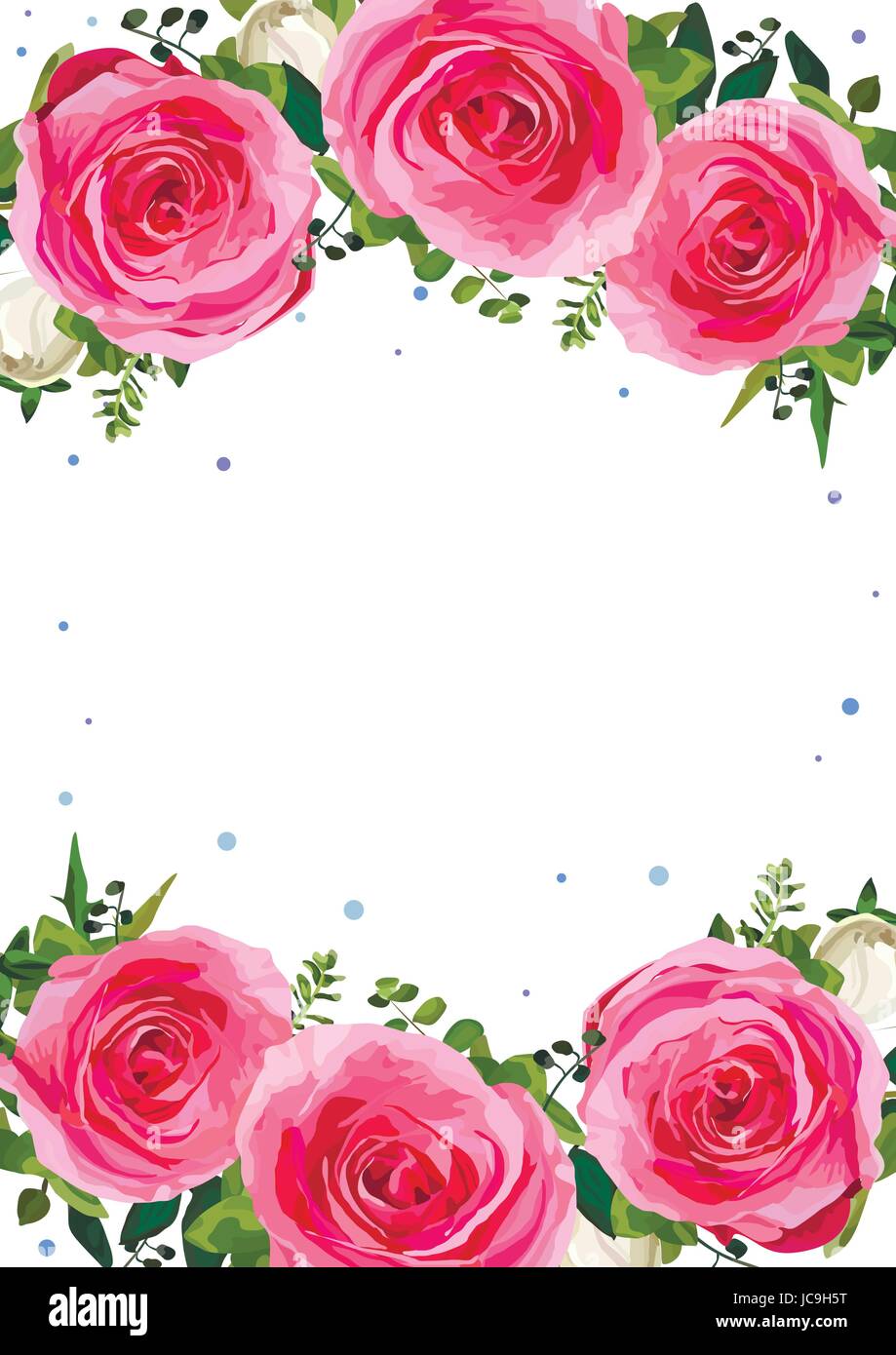 Cornice di fiori fiori rosa rosa lascia bella bella primavera estate  bouquet illustrazione vettoriale. Vista superiore verticale acquerello  elegante design ba bianco Immagine e Vettoriale - Alamy