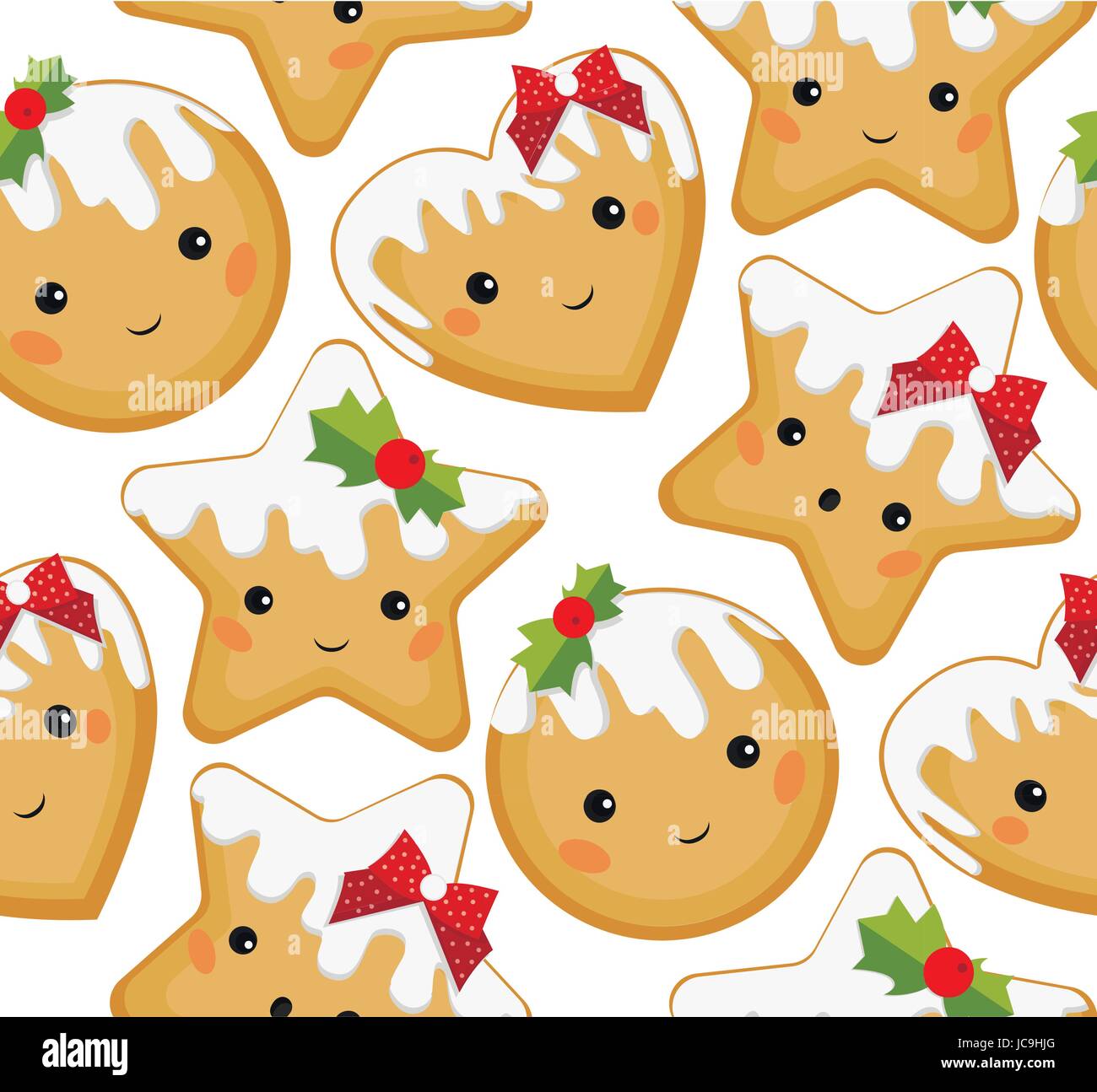 Gingerbread lo zenzero cookie I cookie star cuore diversa impostazione set di natale vacanze di Natale seamless pattern. Vettore orizzontale bella vista superiore clos Illustrazione Vettoriale