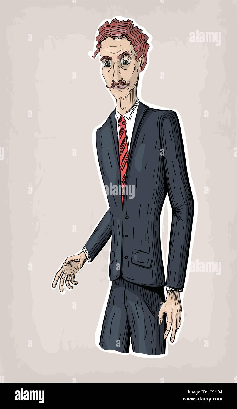 Gli uomini persona maschio persone umane volto ritratto in tuta scarpe camicia cravatta diplomat in mano andare è andato il lavoro business. Vector retro vintage close-up bella ve Illustrazione Vettoriale