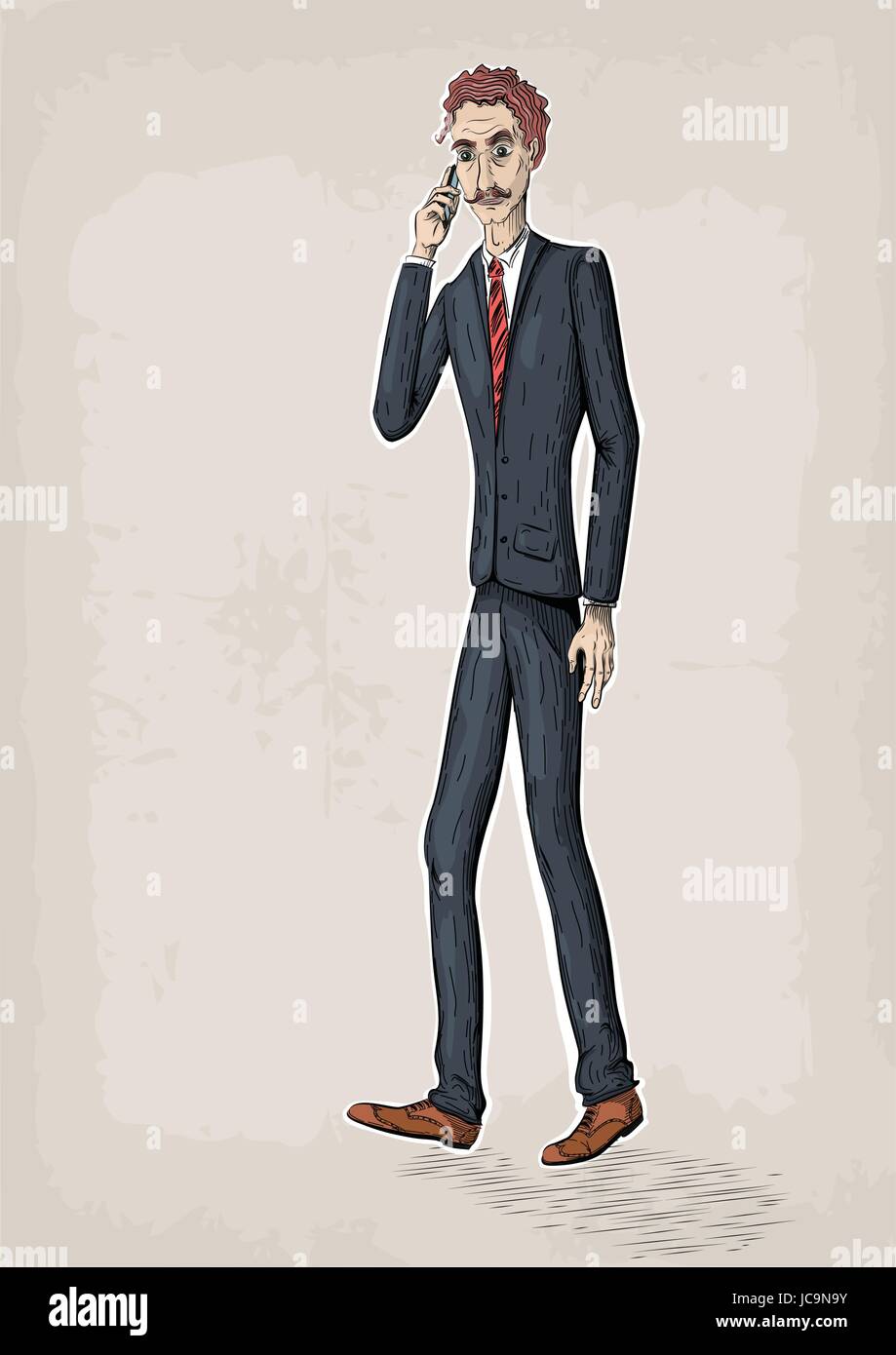 Gli uomini persona maschio persone umane suit giacca cravatta scarpe di tenere lo smartphone a mano Dillo ad cellulare telefono cellulare andare lavoro vettore business retro vintage close-up bea Illustrazione Vettoriale