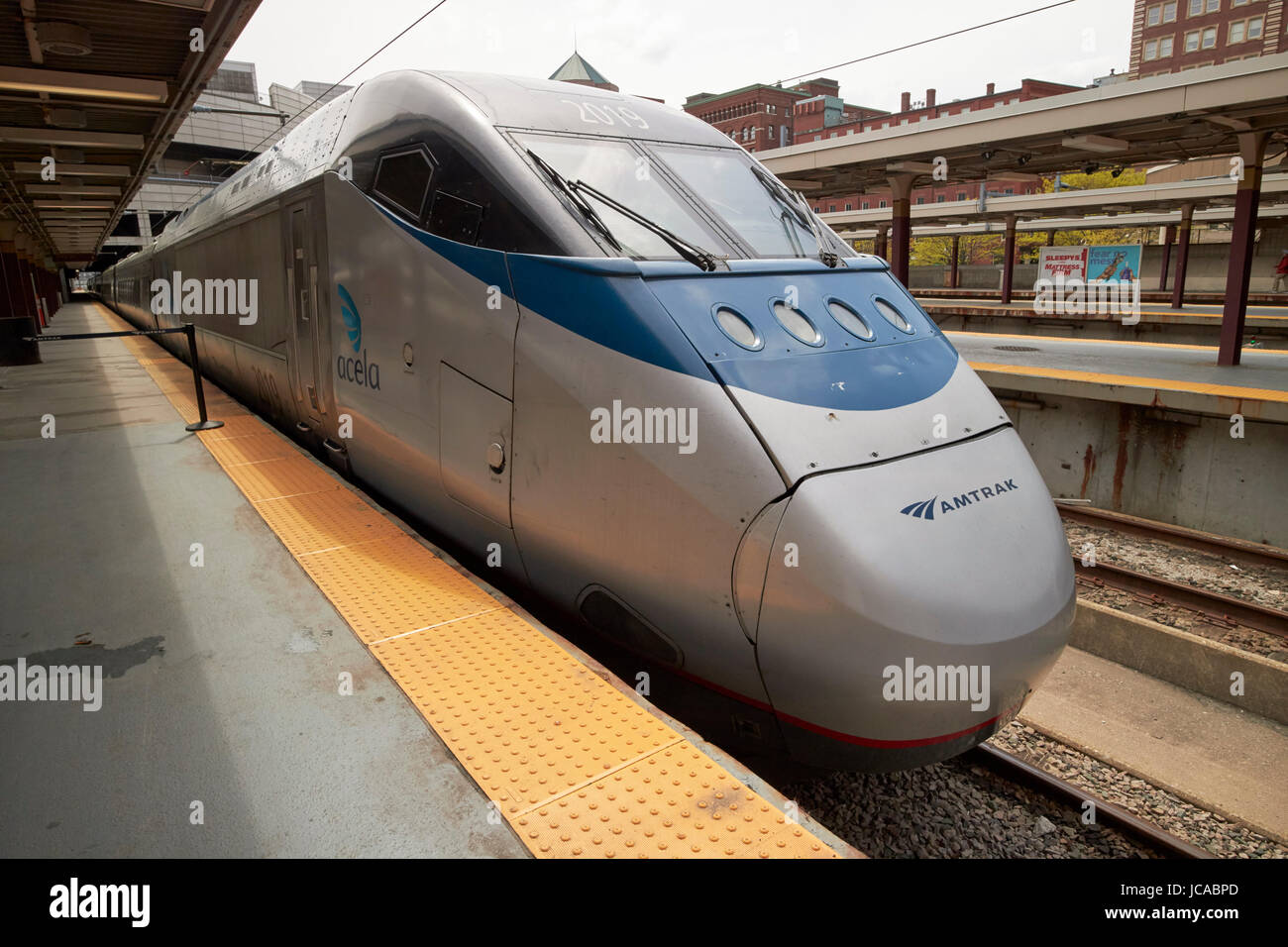 Amtrak acela express 2019 power car South Street Station Boston STATI UNITI D'AMERICA Foto Stock