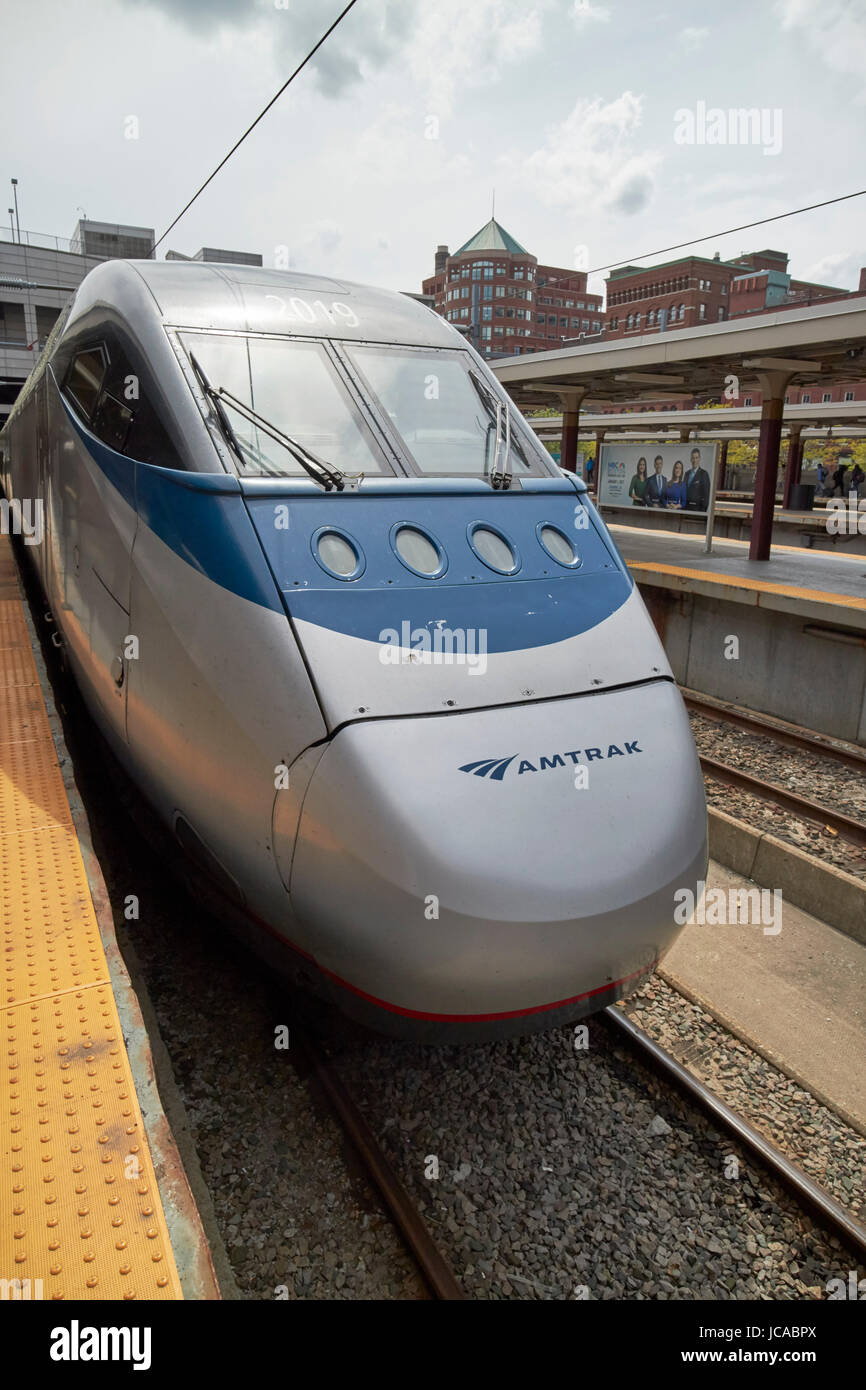 Amtrak acela express 2019 power car South Street Station Boston STATI UNITI D'AMERICA Foto Stock