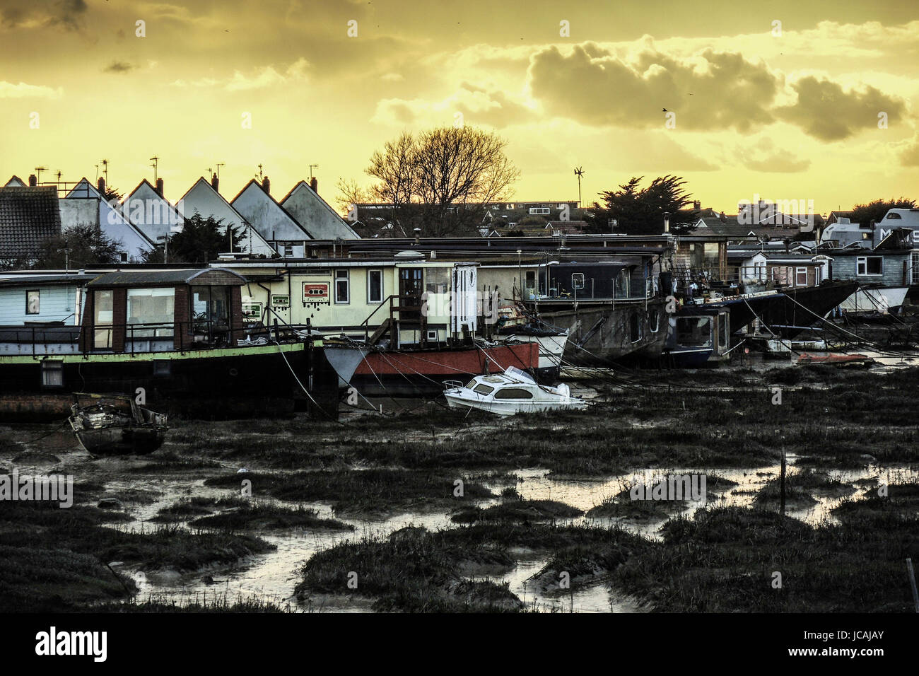 Case barche sul fiume ADUR - SHOREHAM DAL MARE : Sussex England © Frédéric BEAUMONT Foto Stock