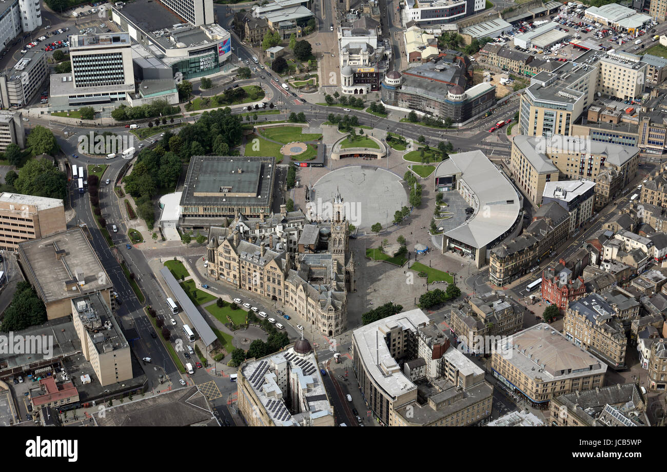 Vista aerea di Bradford City Centre, West Yorkshire, Regno Unito Foto Stock