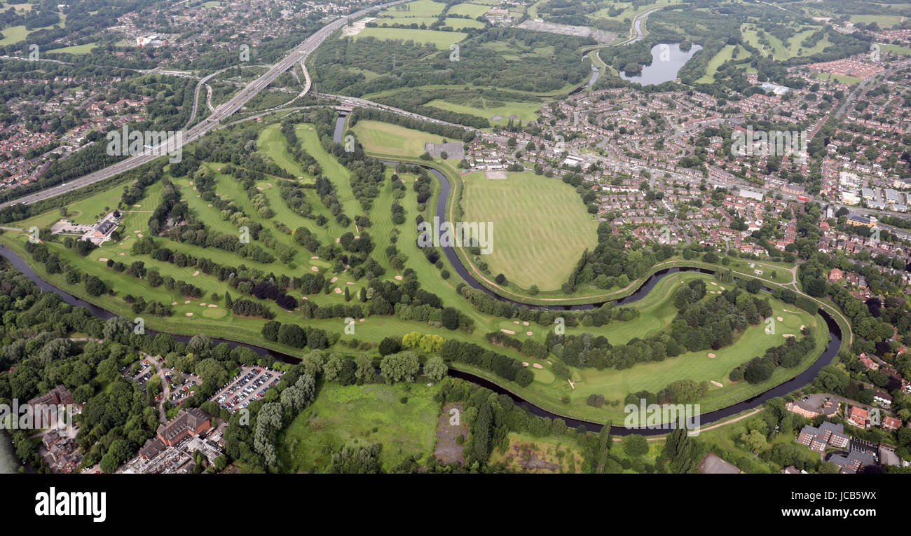 Vista aerea del Northenden Golf Club allo svincolo 5 della M60, South Manchester, Regno Unito Foto Stock
