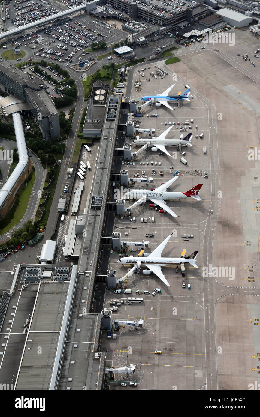 Vista aerea dell'aeroporto di Manchester, Regno Unito Foto Stock