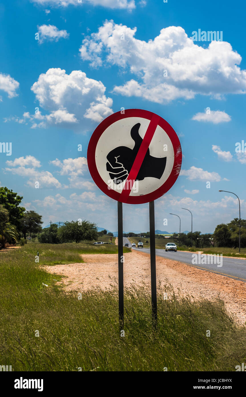 No autostop cartello stradale in Namibia Foto Stock