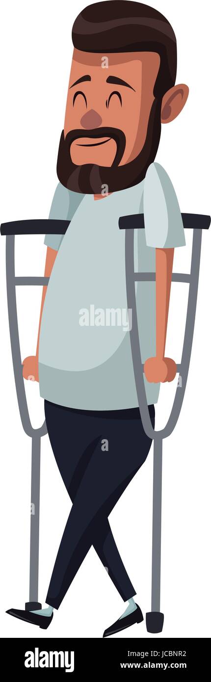 Cartoon uomo disabilità a camminare sulle stampelle Illustrazione Vettoriale