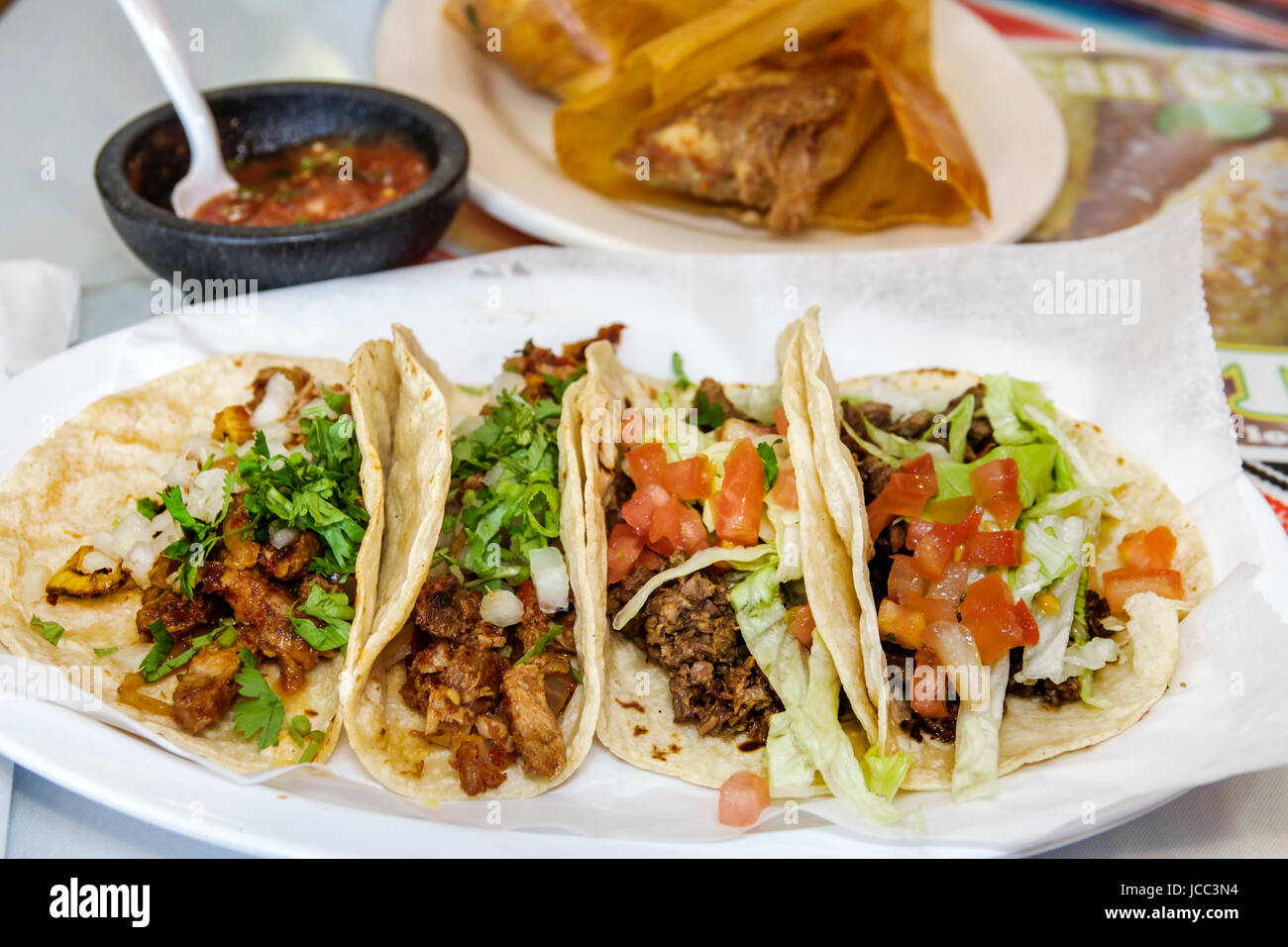 Miami Florida,Little Havana,Neighborhood,Taqueria El Mexicano,ristorante ristoranti ristoranti ristorazione caffè, ristoranti, cibo, cucina messicana, piatti, carnitas,ta Foto Stock