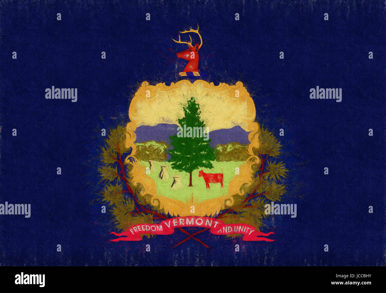 Illustrazione di un flag di stato del Vermont in America con un look grunge. Foto Stock