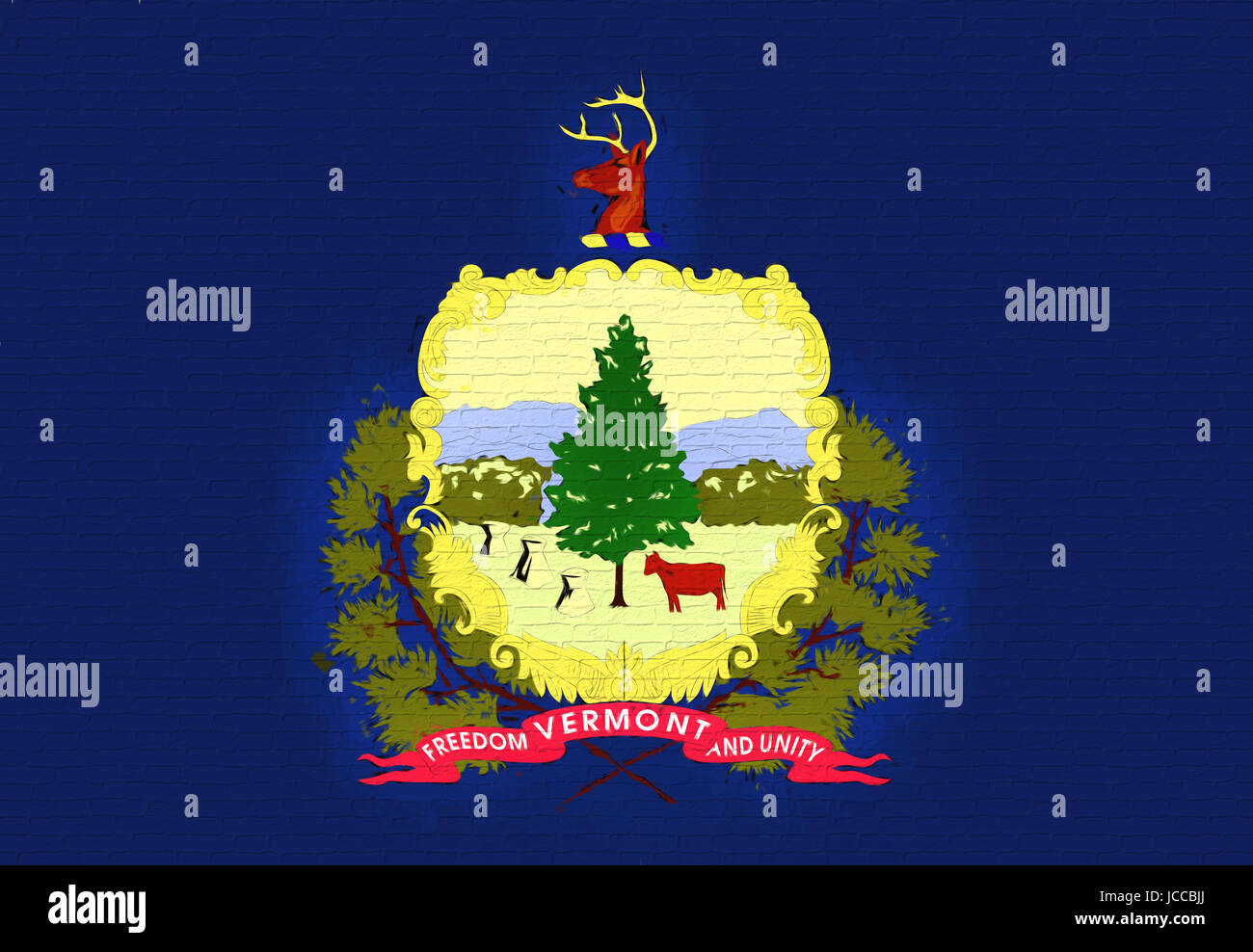 Illustrazione di un flag di stato del Vermont in America cercando come è dipinta su un muro. Foto Stock