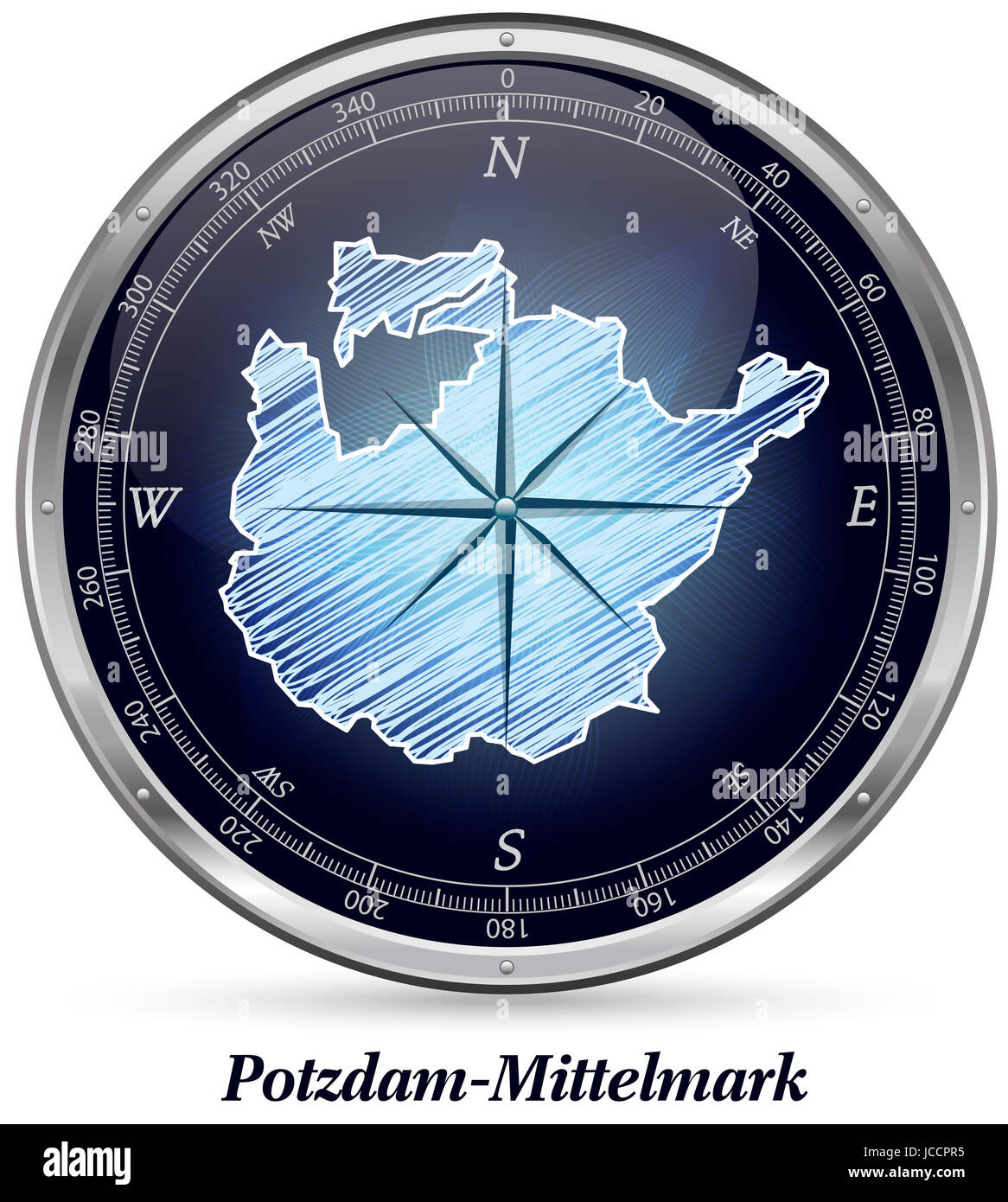 Potsdam-Mittelmark mit Grenzen in Chrom Foto Stock