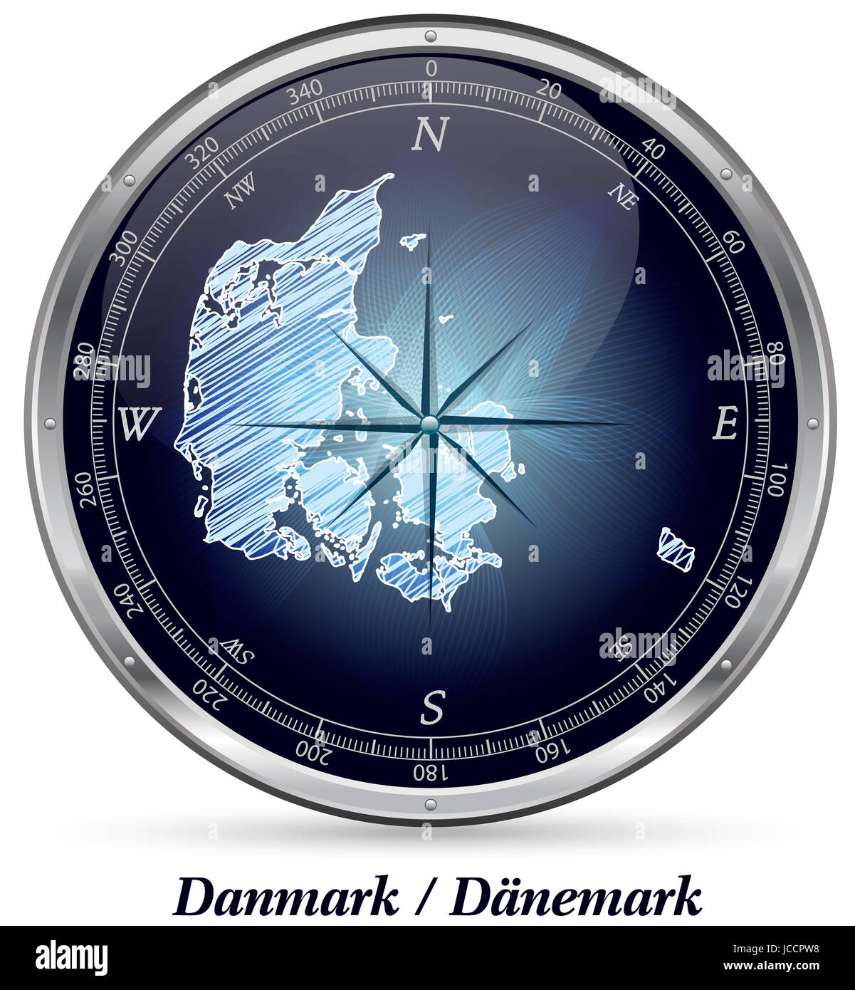 Daenemark mit Grenzen in Chrom Foto Stock