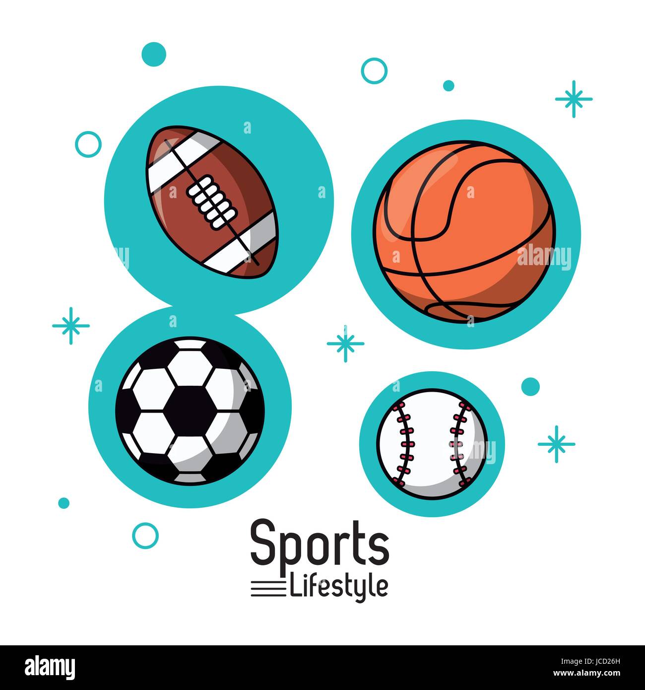 Poster colorati di sports lifestyle con sfere di calcio e basket e il  calcio e il baseball Immagine e Vettoriale - Alamy