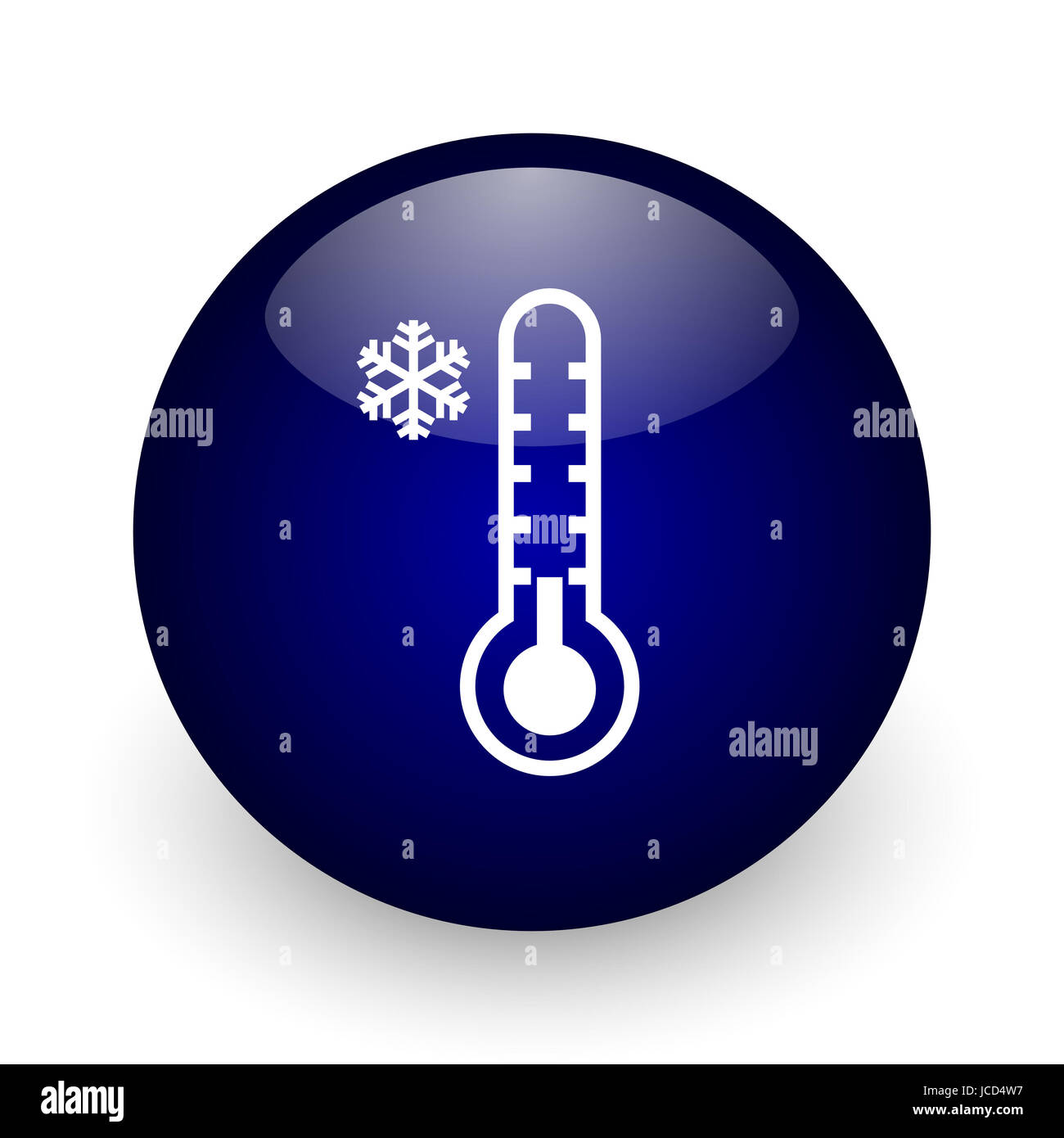 Termometro a freddo lucida blu sfera icona web su sfondo bianco. Round 3D render pulsante. Foto Stock