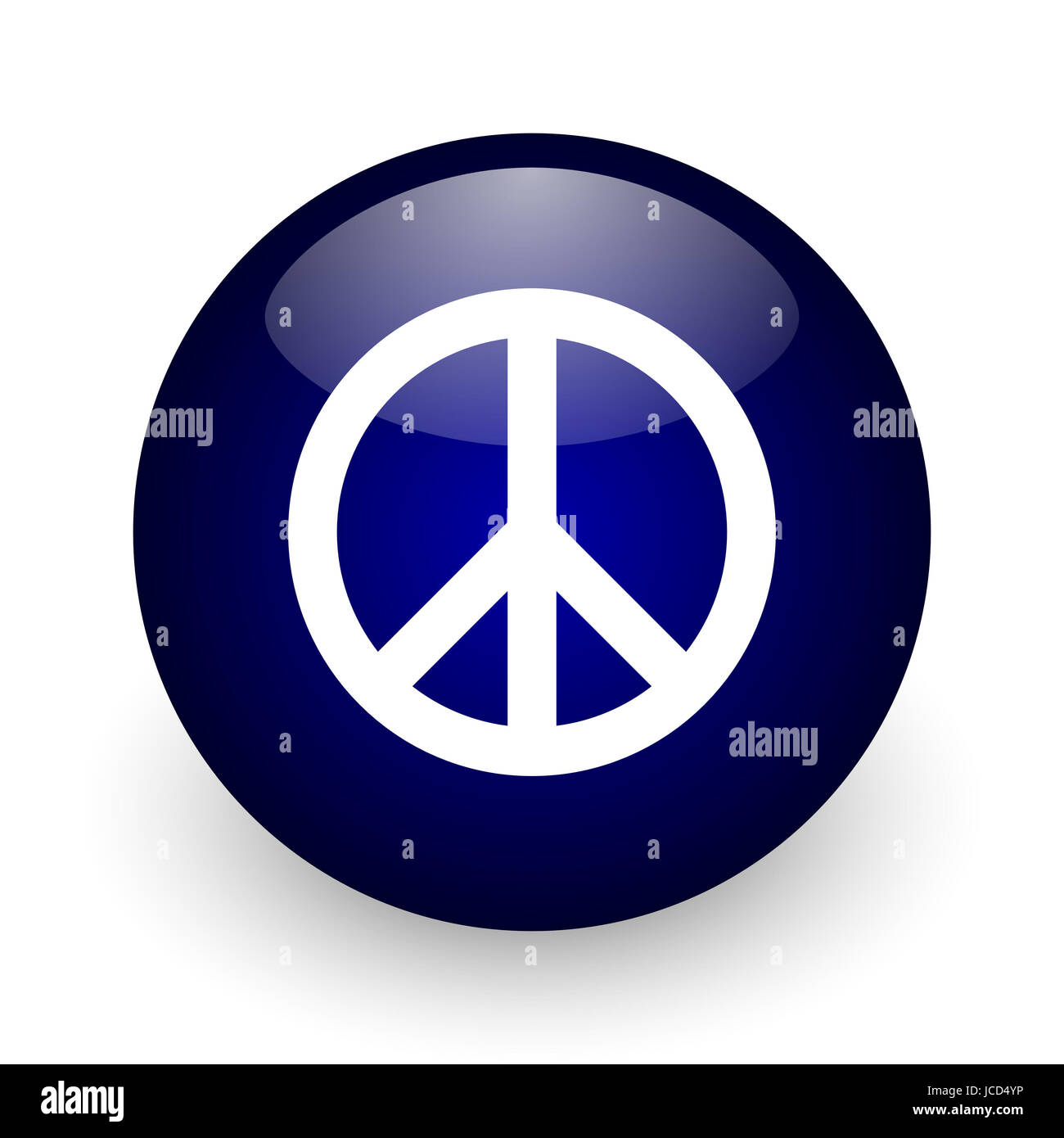 La pace blu sfera lucida web, icona su sfondo bianco. Round 3D render pulsante. Foto Stock