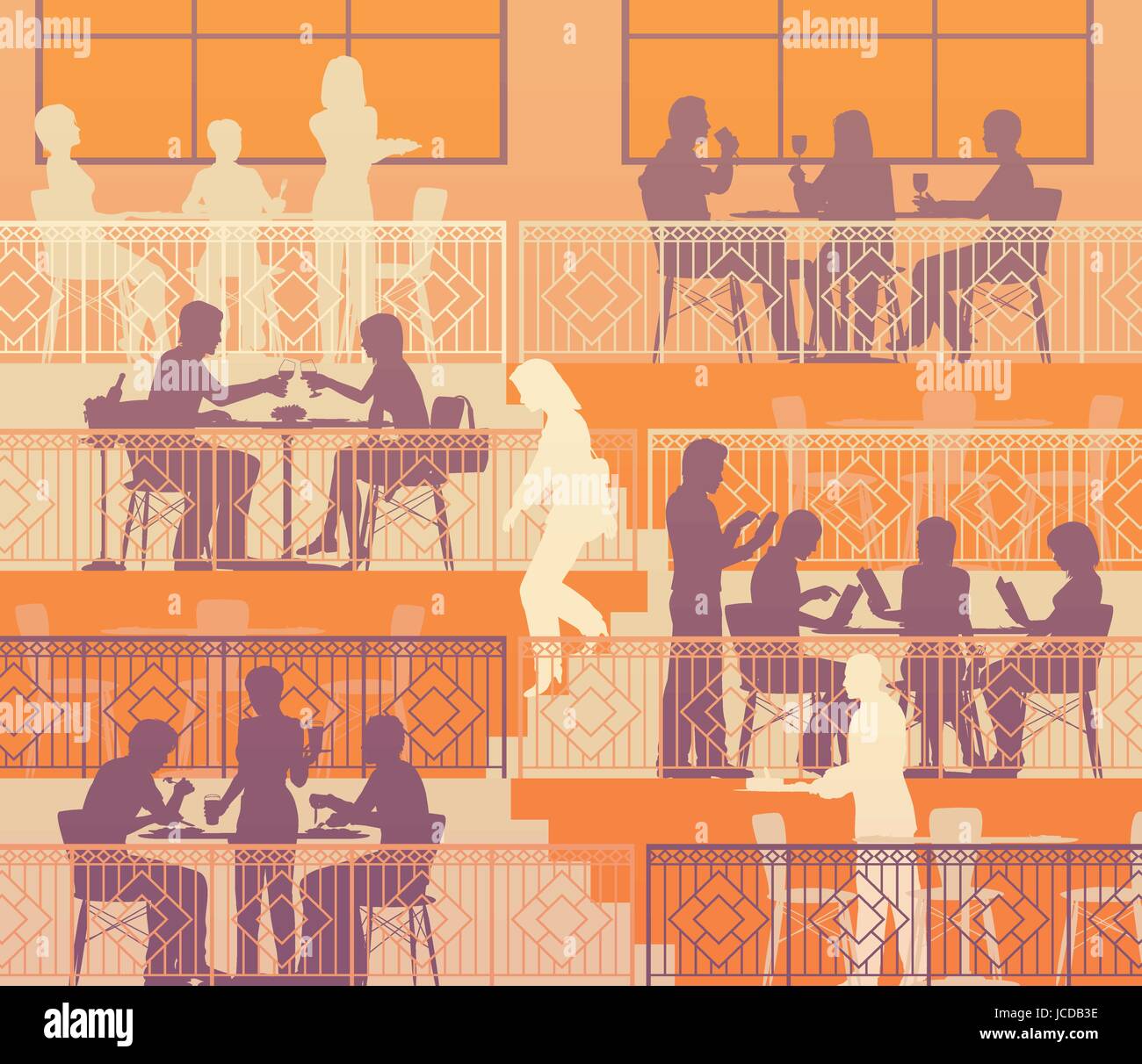 Eps10 modificabile illustrazione vettoriale di persone di cenare sulla terrazza di un ristorante Illustrazione Vettoriale