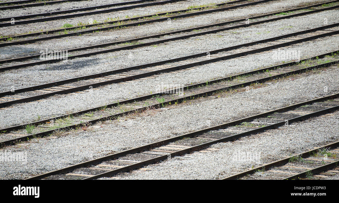 Molti parallelo i binari della ferrovia. Foto Stock