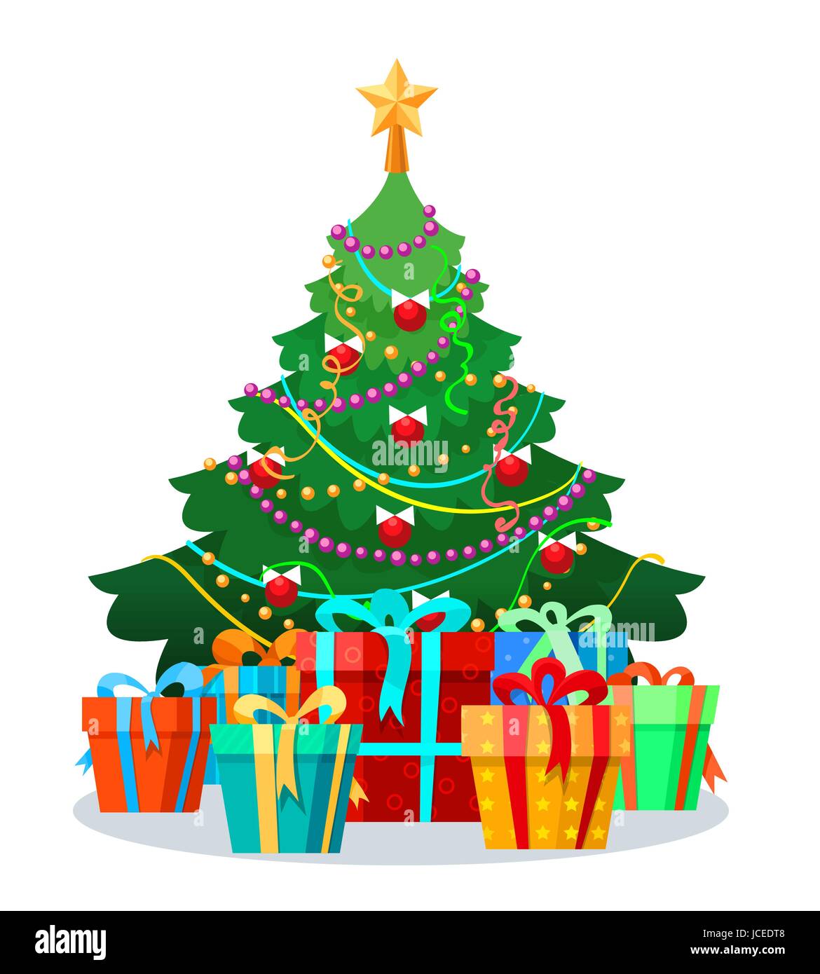 Immagini Vettoriali Natale.Vector Albero Di Natale Decorato Con Le Lampadine E I Doni Illustrazione Vettoriale Inverno Presenta Alberi Di Natale Carta Elemento Isolato Su Sfondo Bianco Immagine E Vettoriale Alamy