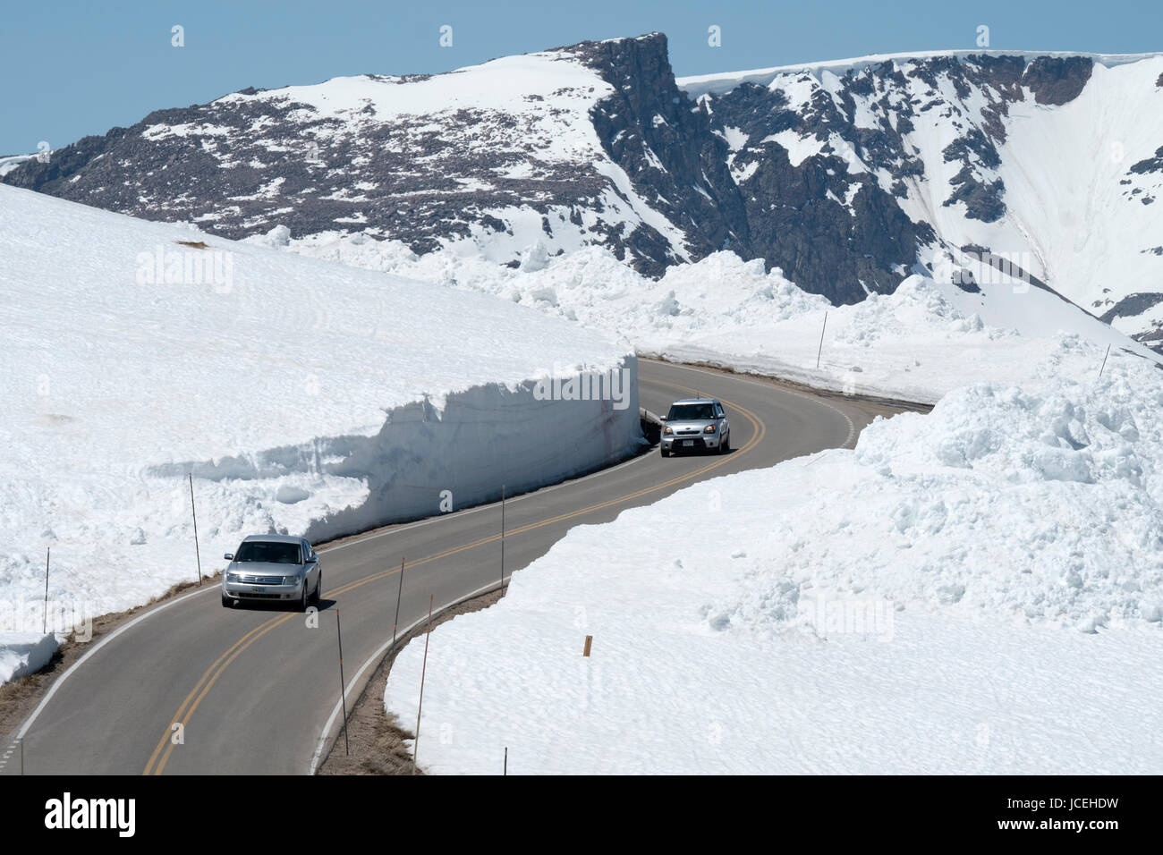 La Beartooth Highway (Beartooth Pass) il tutto American scenic autostrada raggiunge un altezza di 10,947ft tra Cooke City e Red Lodge Montana, USA. Foto Stock