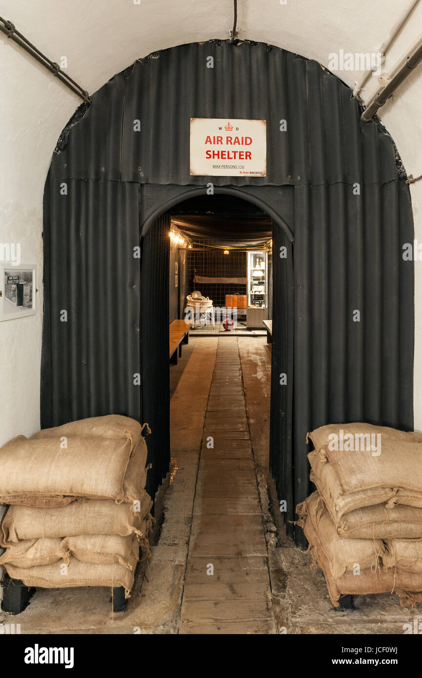 Air Raid Shelter in Jersey War Tunnels complesso in San Lorenzo, Jersey, Isole del Canale, REGNO UNITO Foto Stock