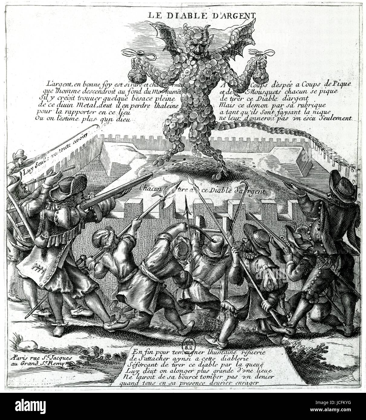 Il denaro diavolo di Rue Quincampoix - Paris caricatura della teoria dell'l'economista scozzese John Law (1671-1729) inizio del XVIII secolo Foto Stock
