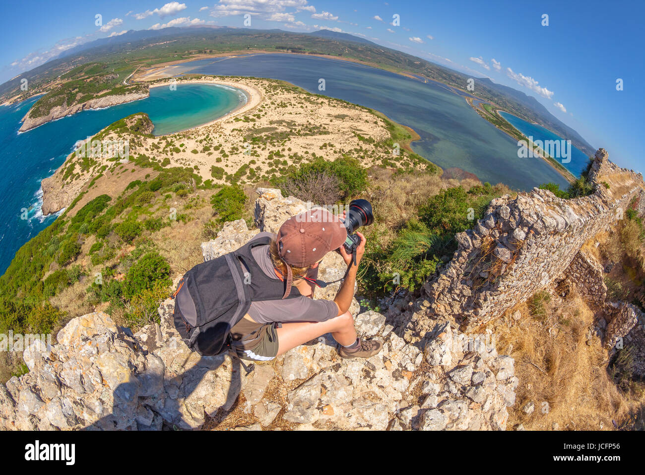 Escursionista donna fotografo Foto Stock