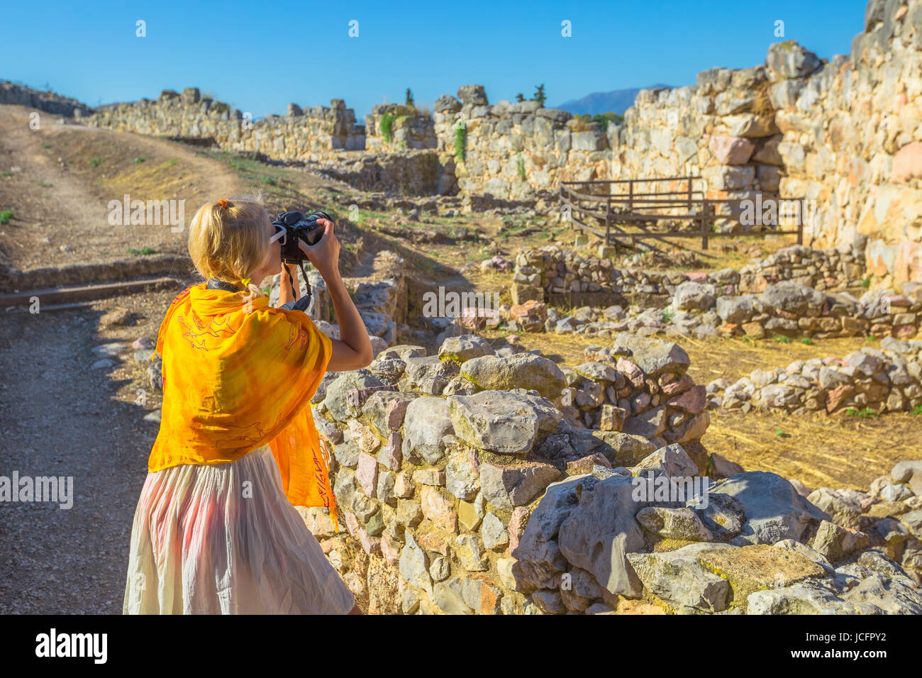 Viaggi fotografo donna Foto Stock