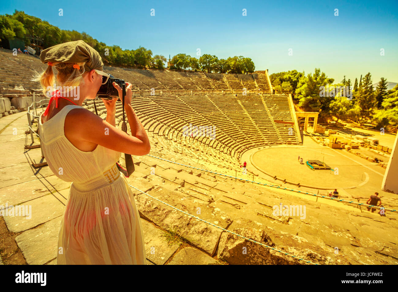 Donna fotografo in Europa Foto Stock