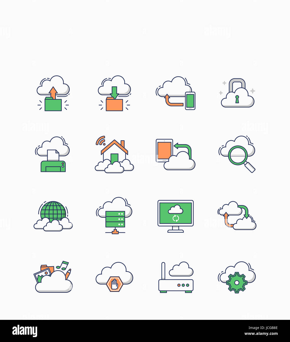Imposta icona legati al cloud Foto Stock