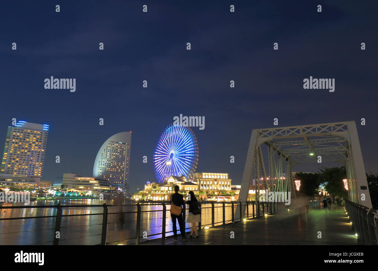 Yokohama downtown notte cityscape Giappone Foto Stock