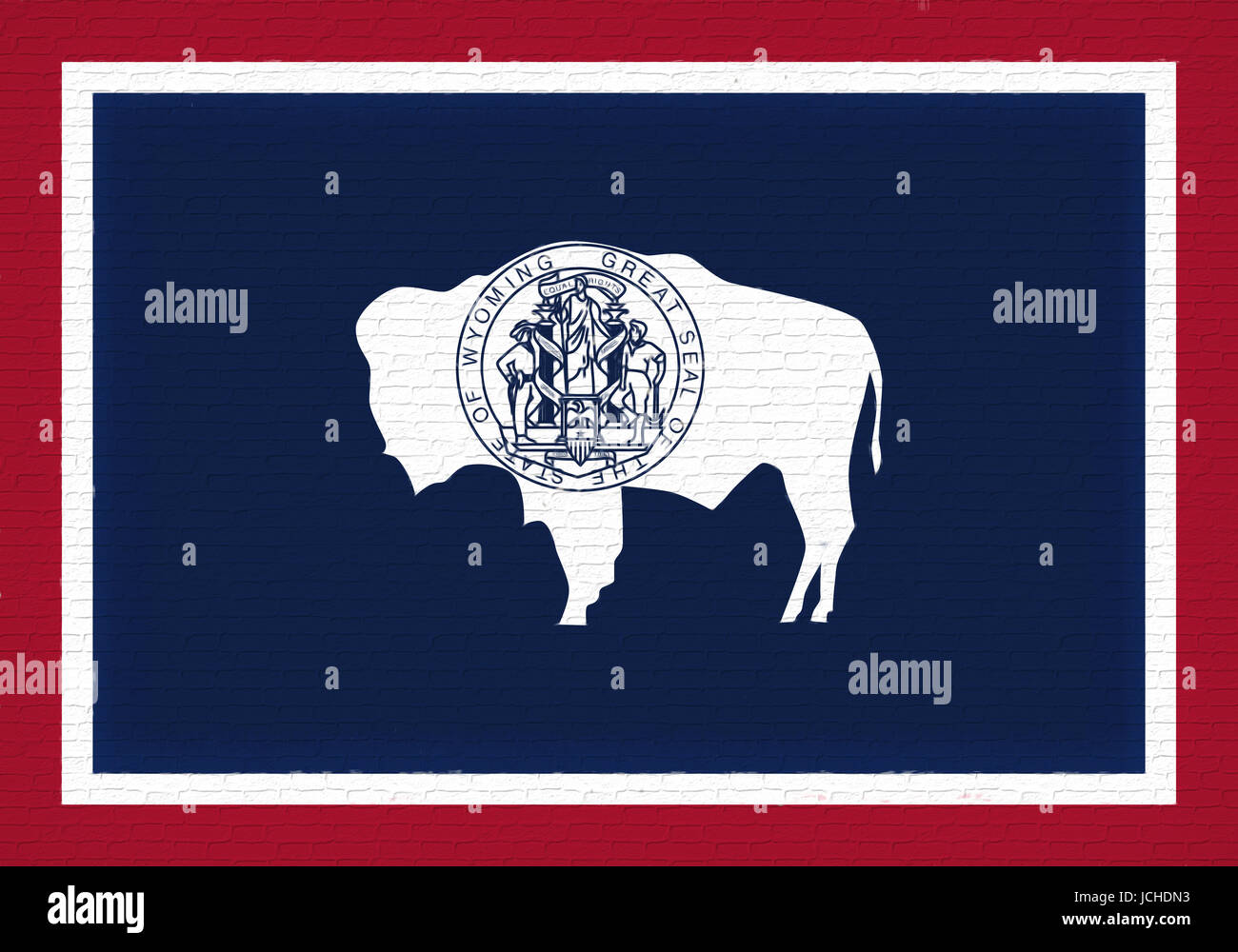 Illustrazione di un flag di stato del Wyoming in America cercando come è dipinta su un muro. Foto Stock